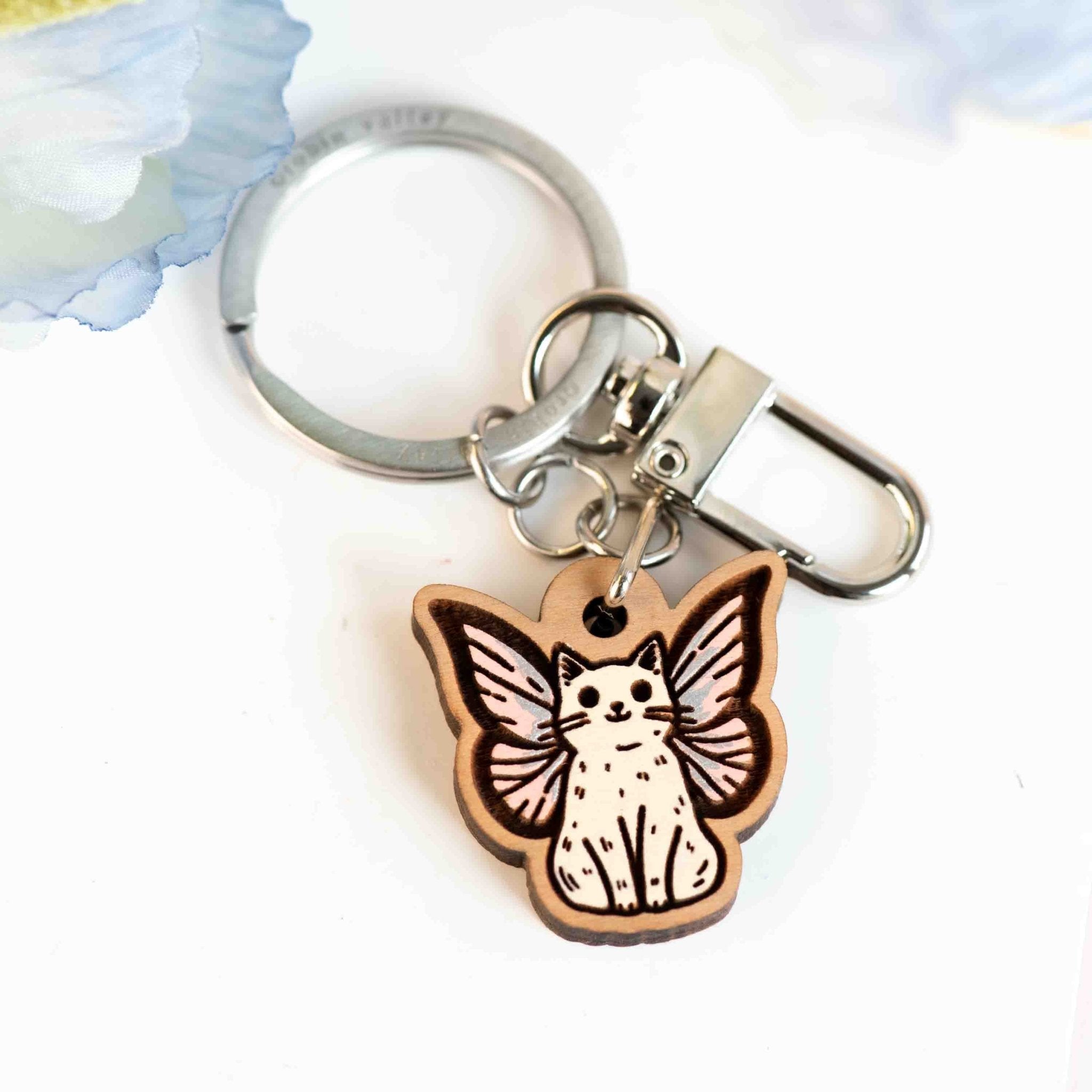 Hand - painted Fiary Cat Wooden Keyring - KL20397 - Robin Valley Official Store