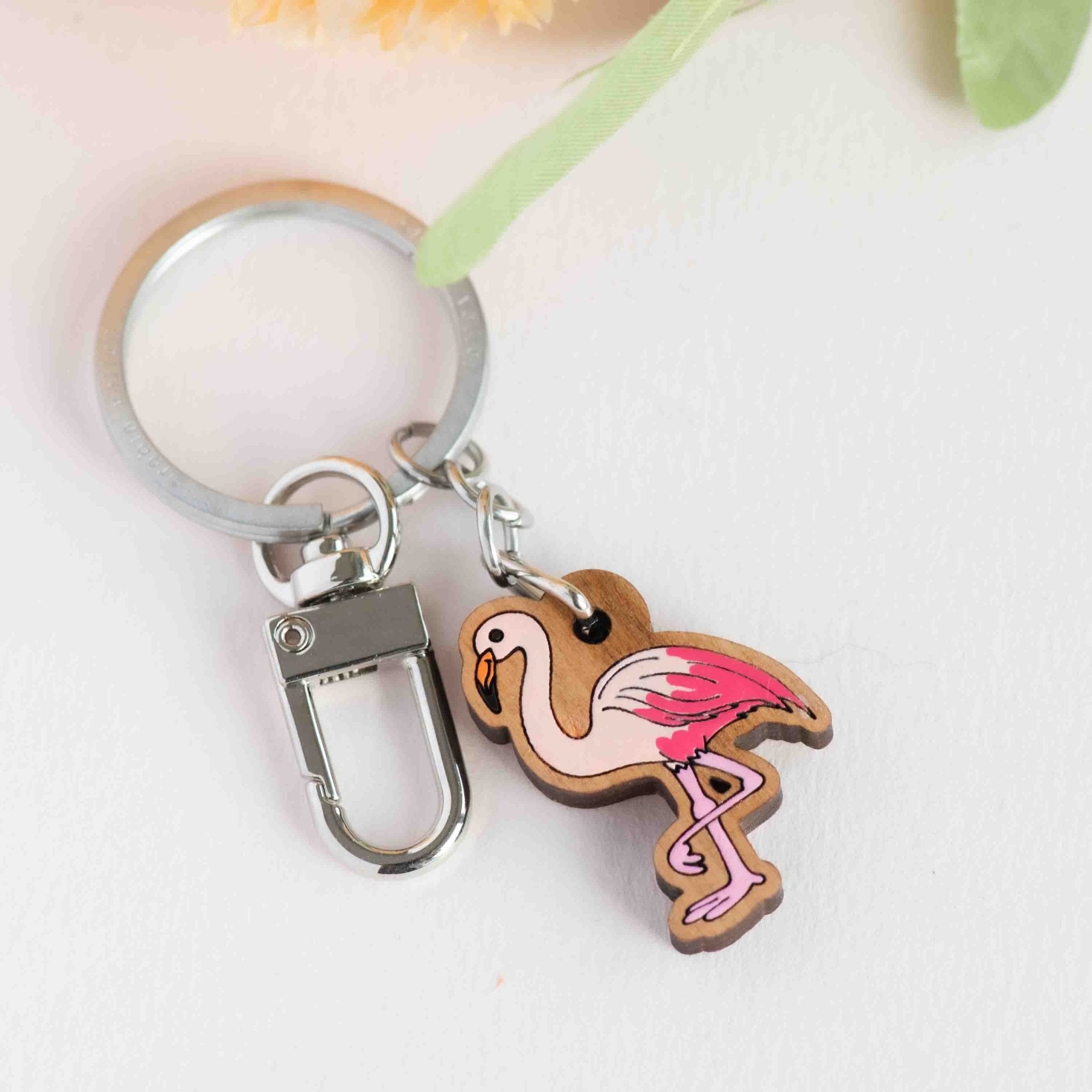Hand - painted Flamingo Wooden Keyring - KB22036 - Robin Valley Official Store