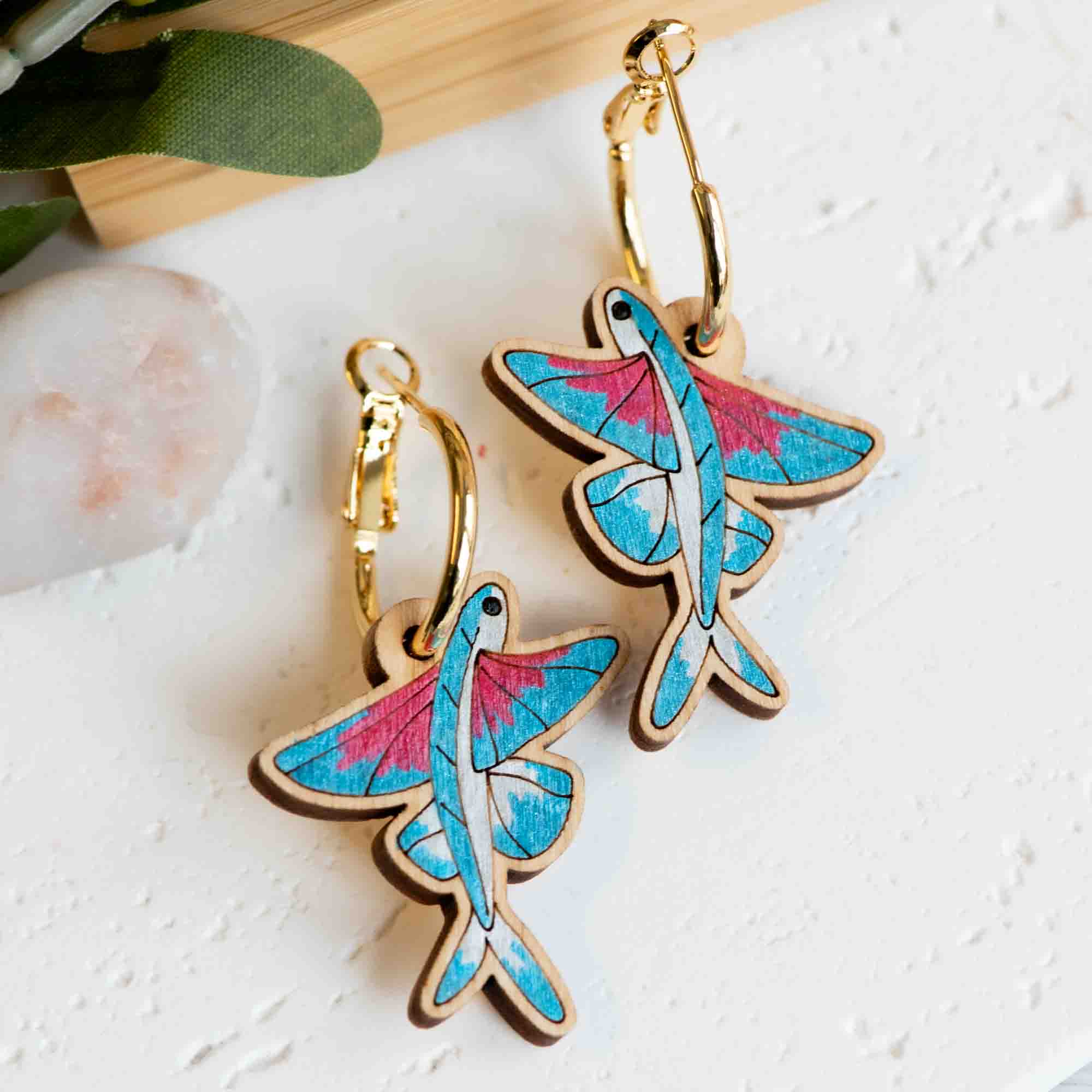 Hand-painted Flying Fish Hoop Earrings - PES13124H - Robin Valley Official Store