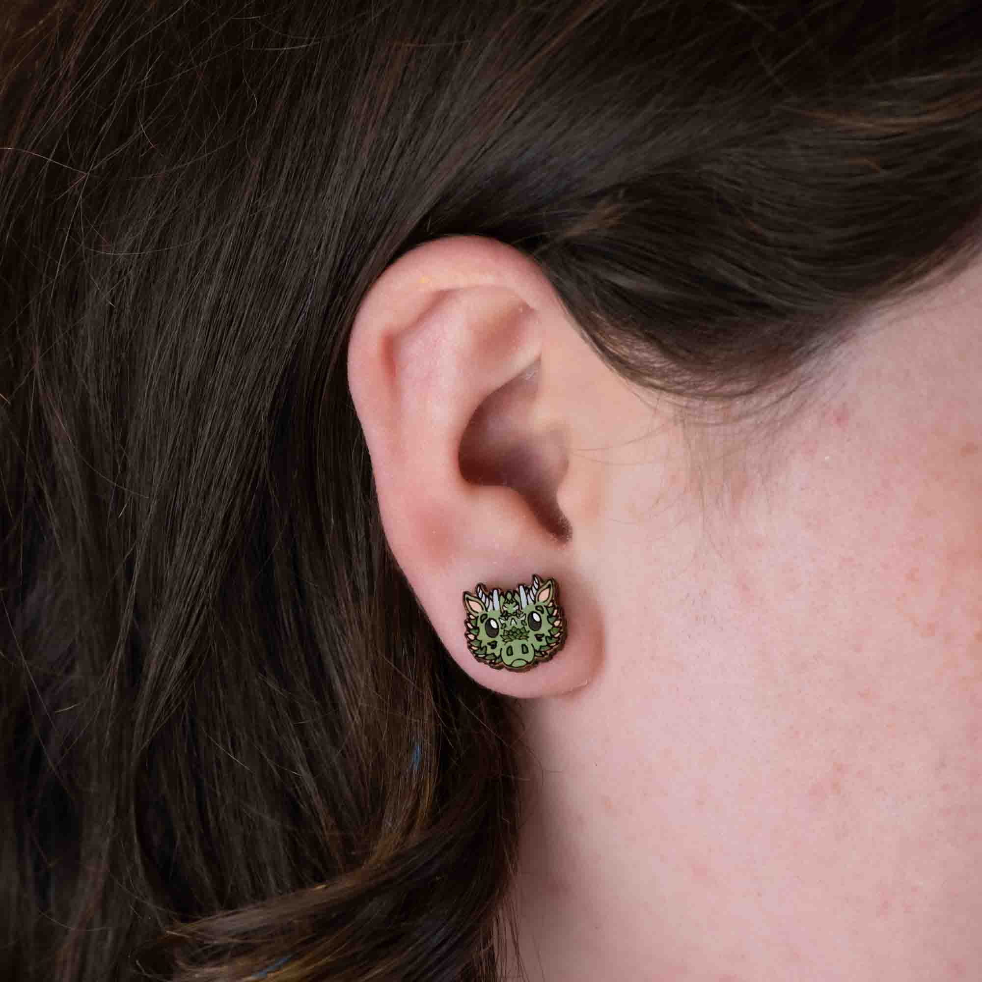 Hand - Painted Forest Fairy Dragon Wooden Earrings - PEO14133 - Robin Valley Official Store