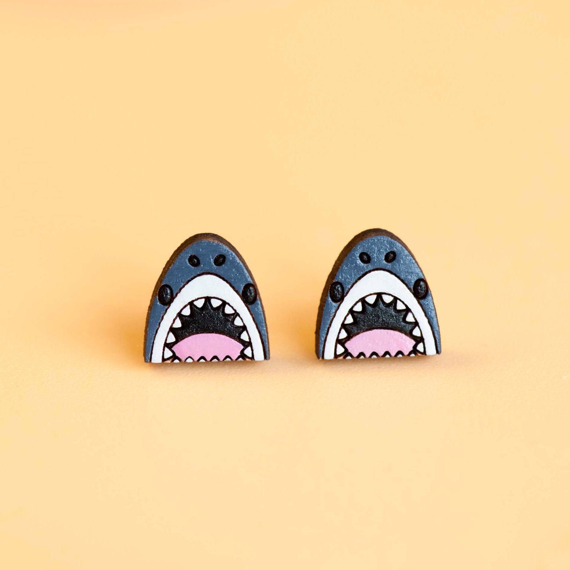 Hand - painted Fun Shark Earrings Wooden Earrings - PES13112 - Robin Valley Official Store