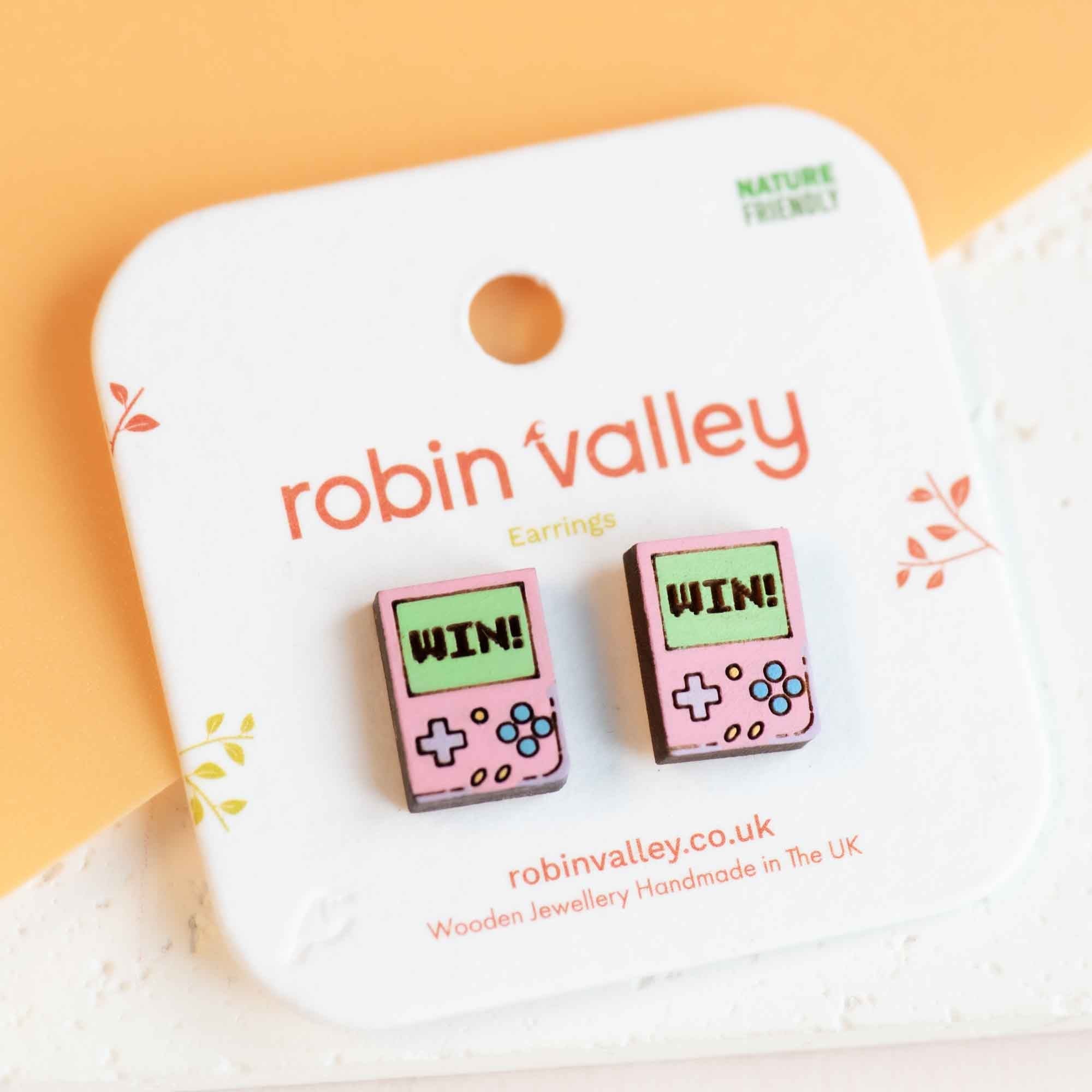 Hand - painted Gameboy Wooden Stud Earrings - Robin Valley Official Store