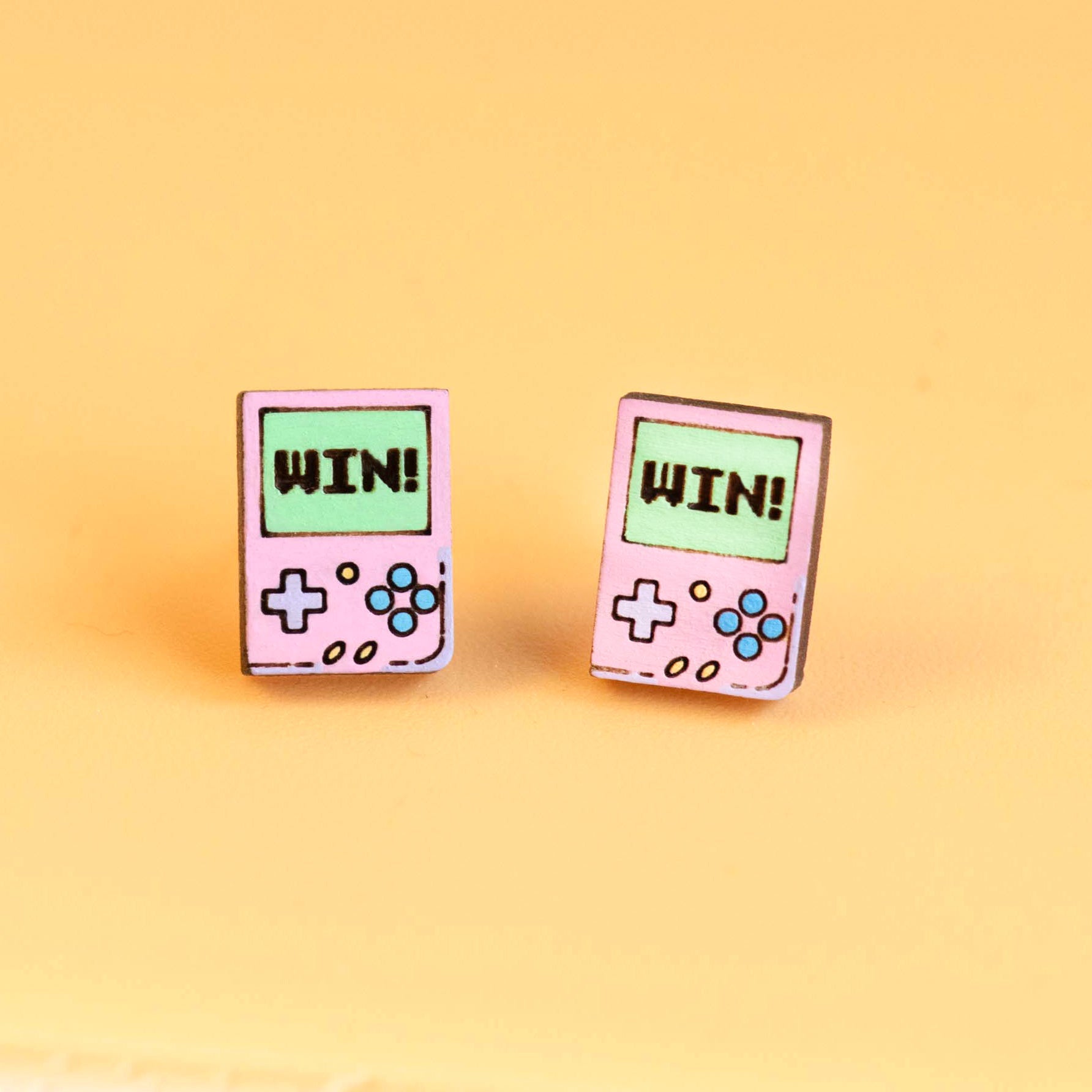 Hand - painted Gameboy Wooden Stud Earrings - PET15330 - Robin Valley Official Store