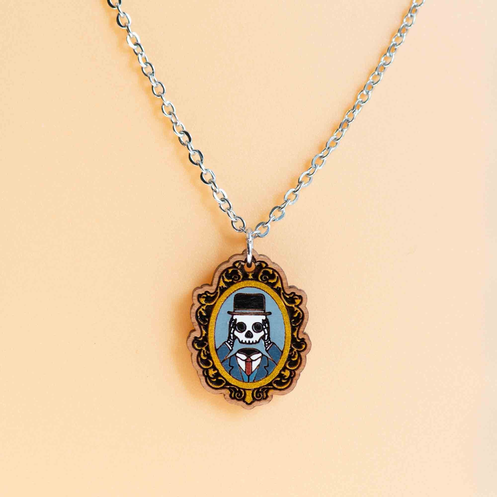 Hand Painted Gentleman Skull Necklace - NT65351 - Robin Valley Official Store