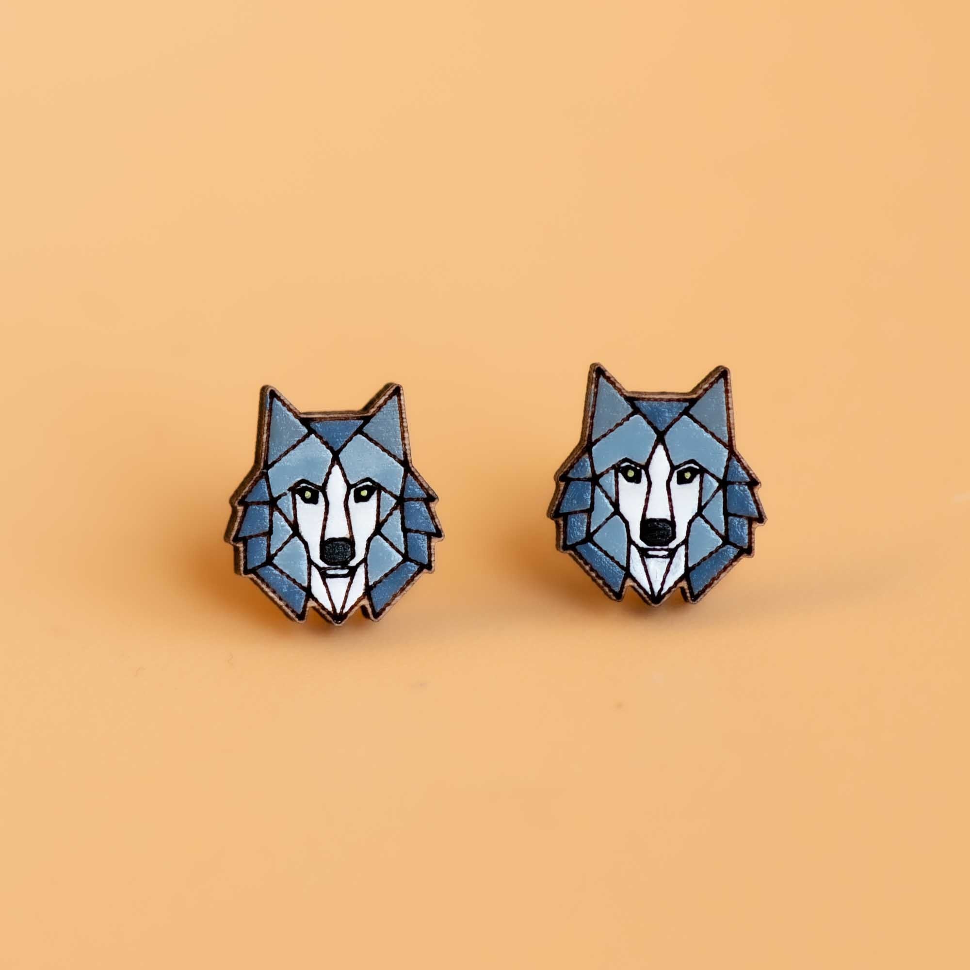 Hand - painted Geometric Wolf Earrings - PEL10332 - Robin Valley Official Store