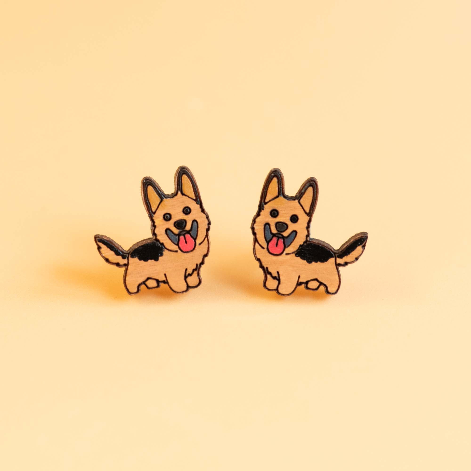 Hand - painted German Shepherd Wooden Earrings - PEL10319 - Robin Valley Official Store
