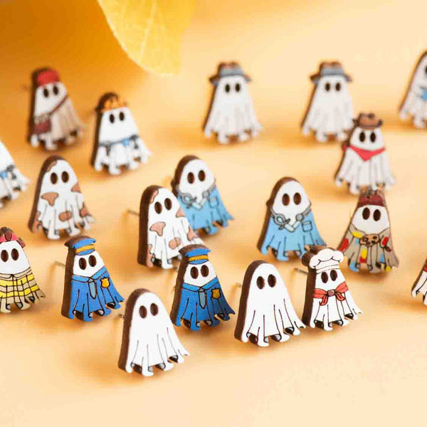 Hand - painted Ghost Costume Wooden Earrings - Robin Valley Official Store