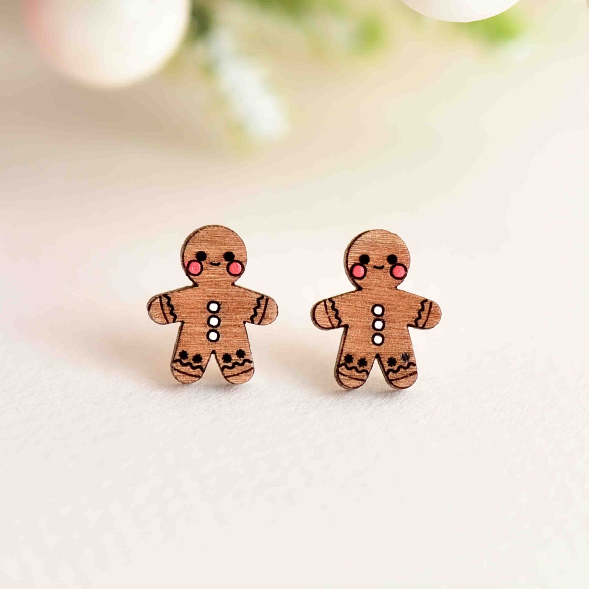 Hand Painted Gingerbread Man Wooden Earrings - PET15058 - Robin Valley Official Store