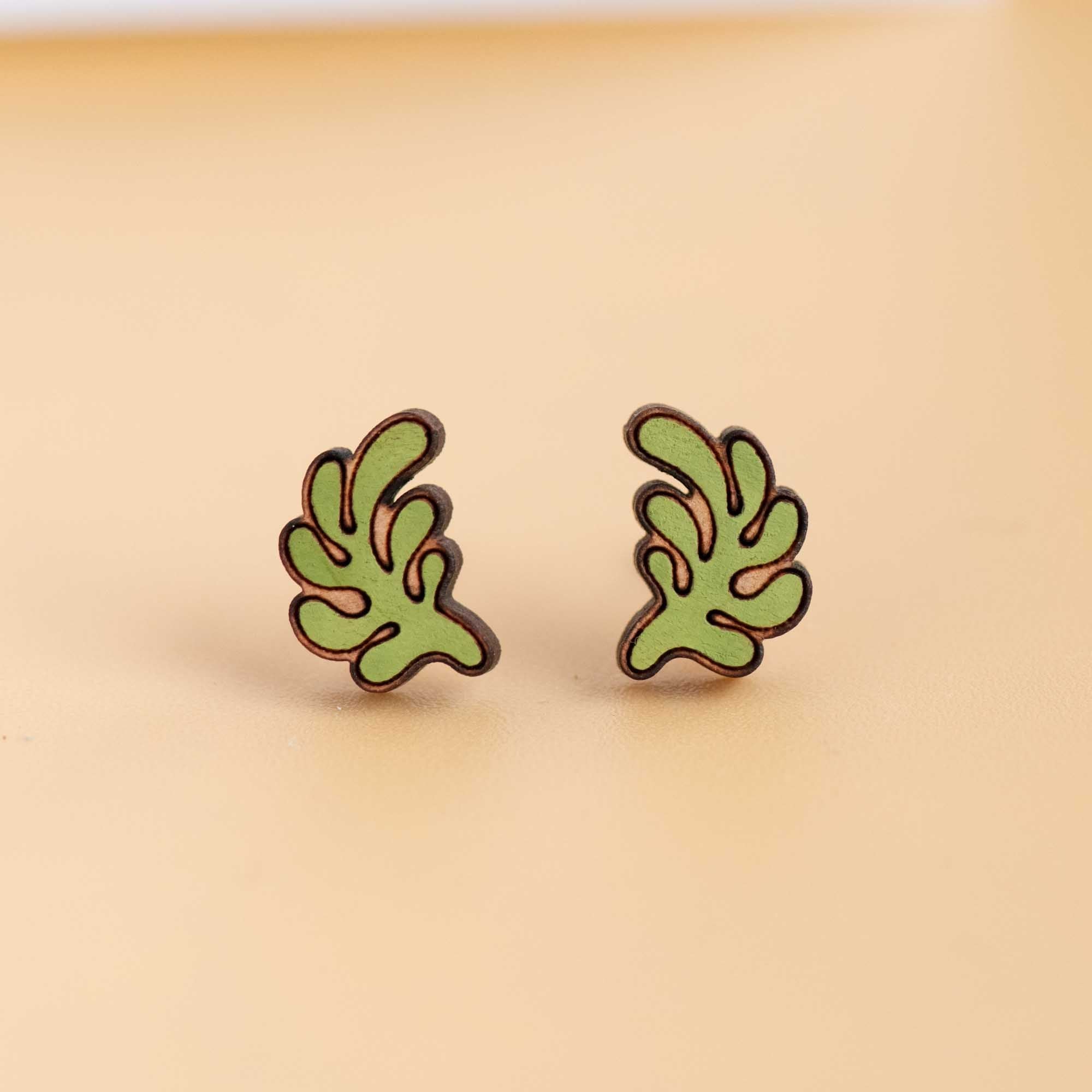 Hand - painted Green Coral Earrings - PES13104 - Robin Valley Official Store