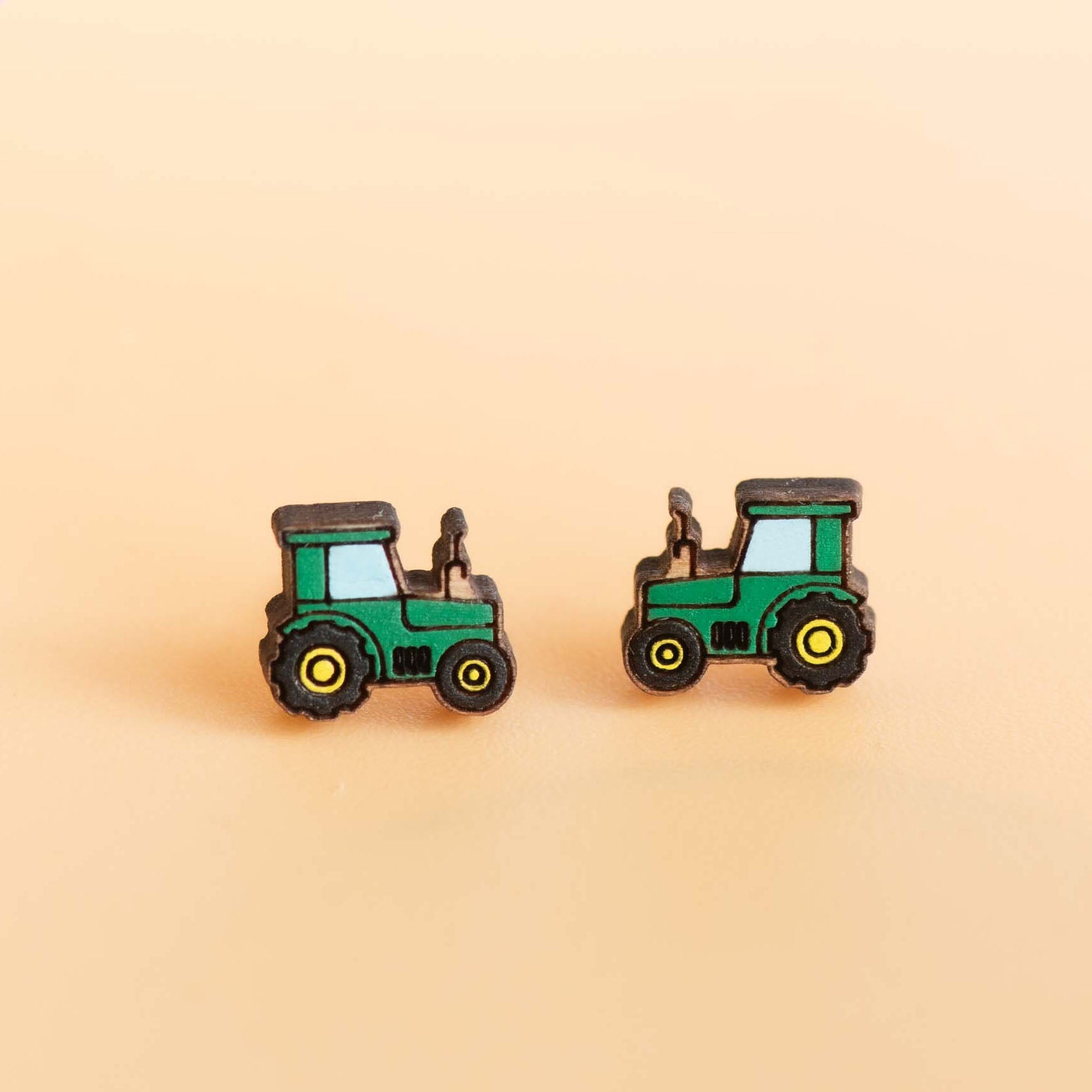 Hand - painted Green Tractor Earrings - PET15057 - Robin Valley Official Store