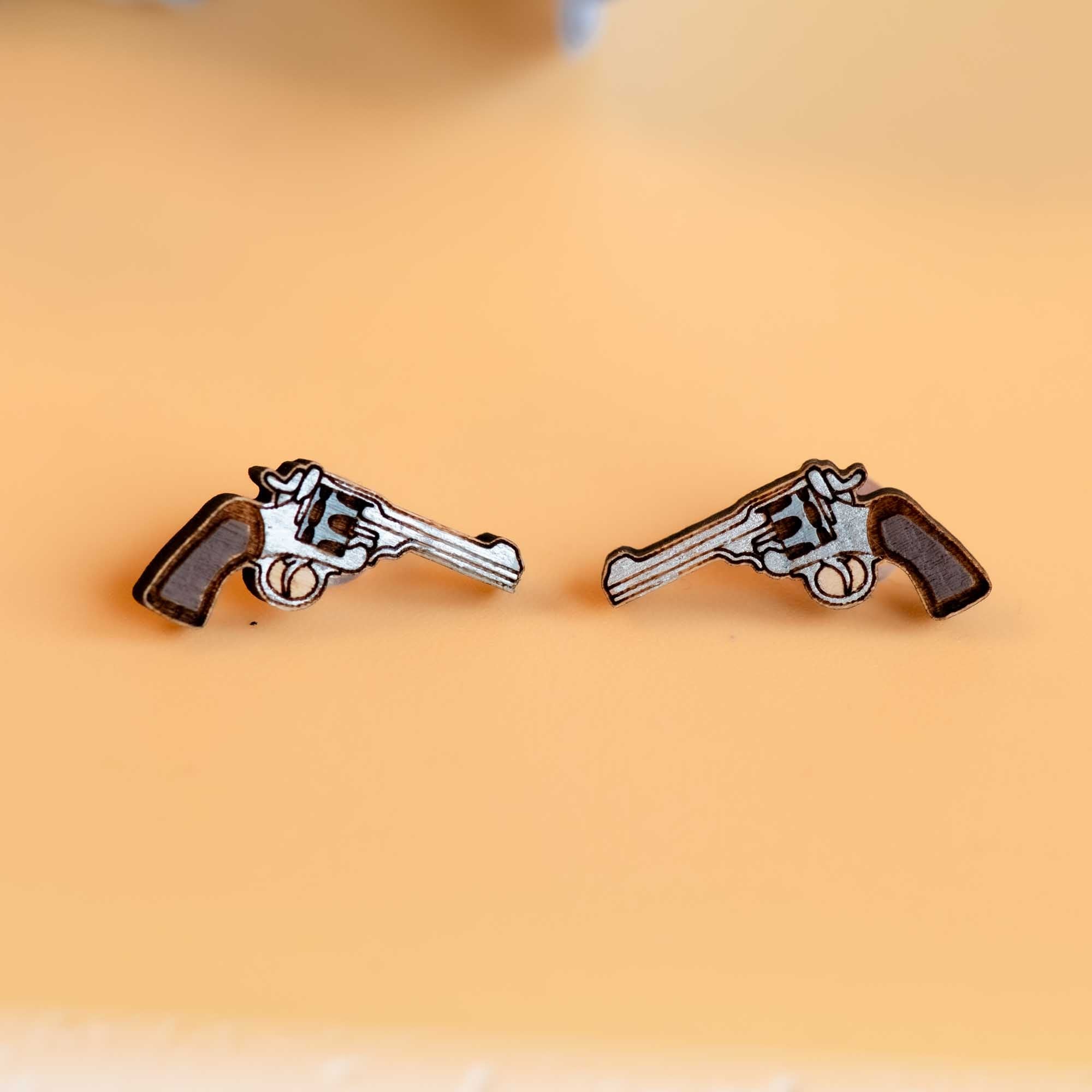 Hand - painted Gun Wooden Stud Earrings - PET15314 - Robin Valley Official Store