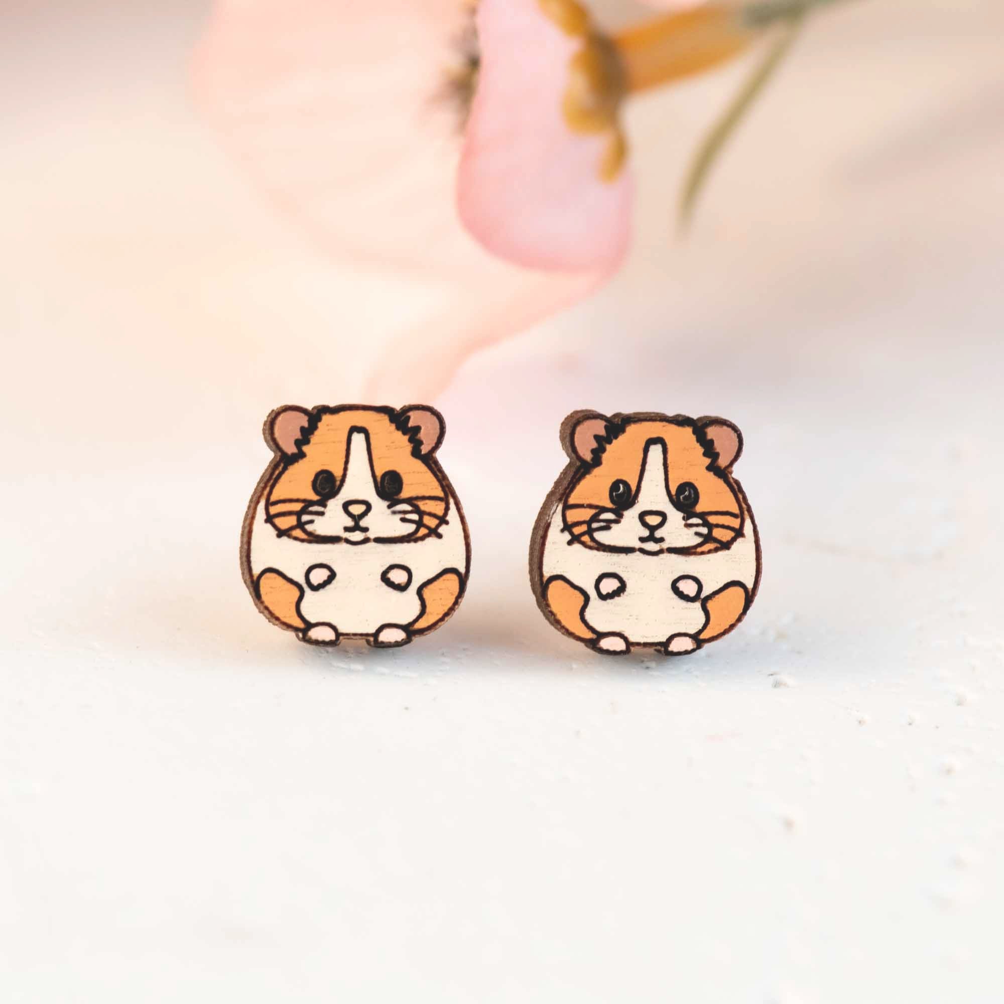 Hand - painted Hamster Wooden Earrings - PEL10334 - Robin Valley Official Store