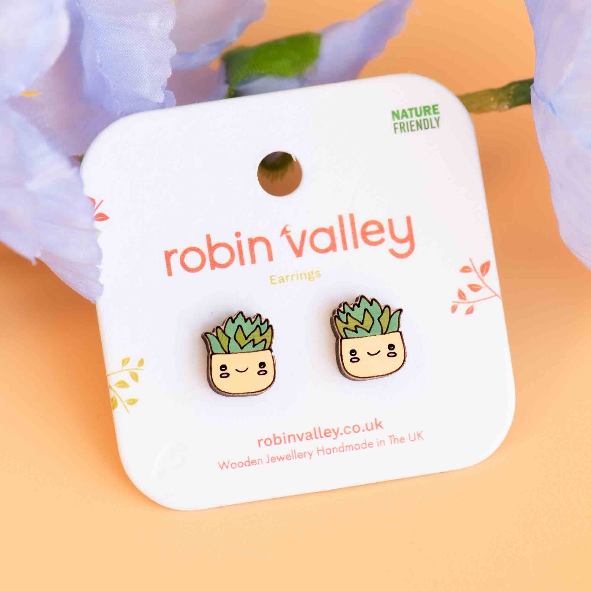 Hand - Painted Happy Aloe Plant Earrings - PEO14129 - Robin Valley Official Store