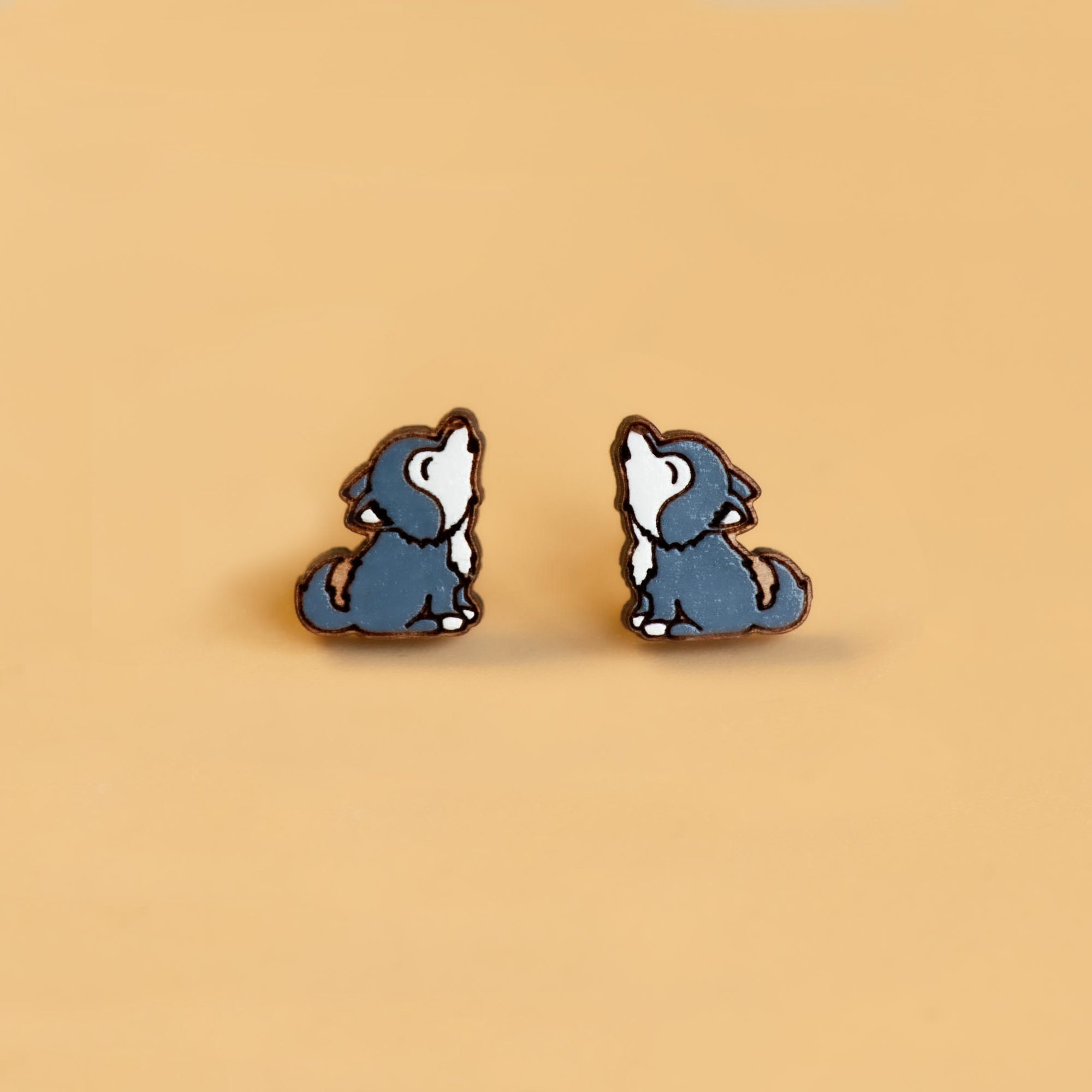 Hand - painted Howling Baby Wolf Earrings - PEL10008 - Robin Valley Official Store