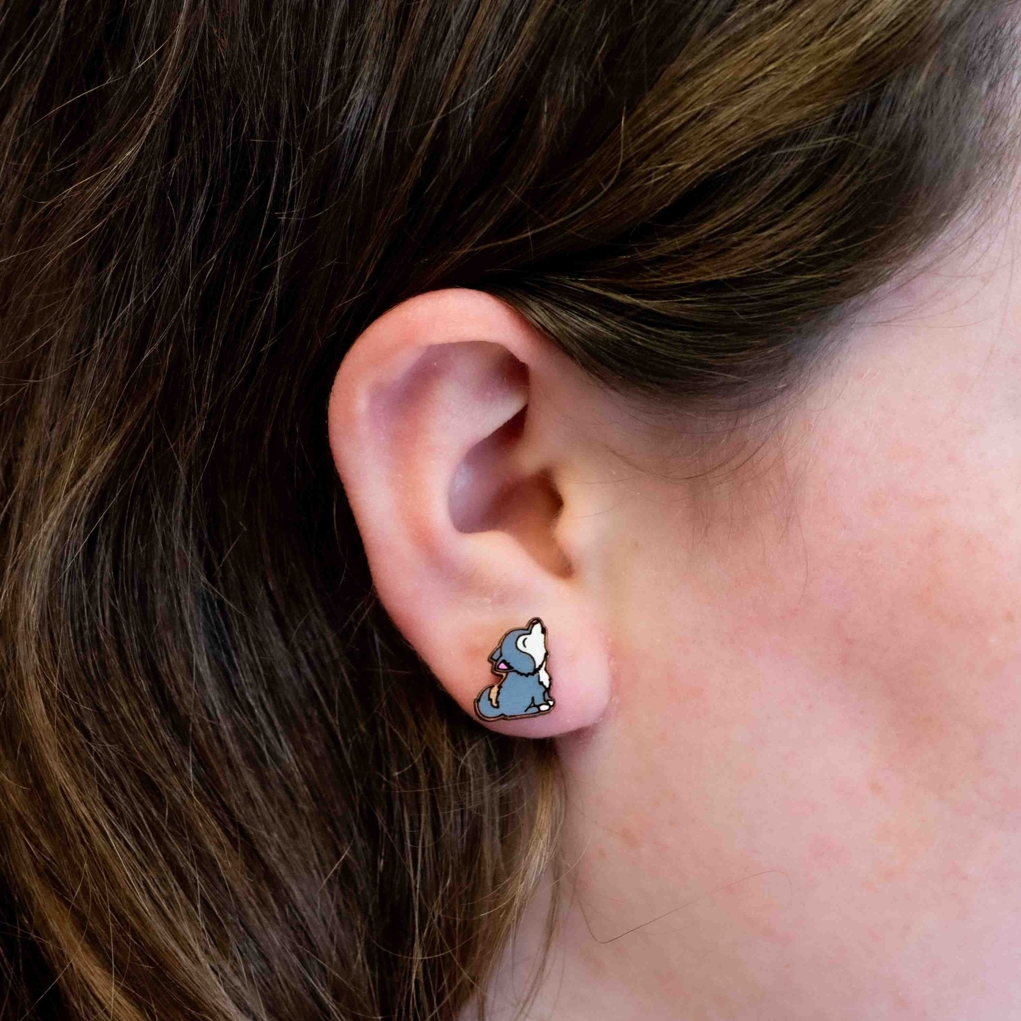 Hand - painted Howling Baby Wolf Earrings - PEL10008 - Robin Valley Official Store