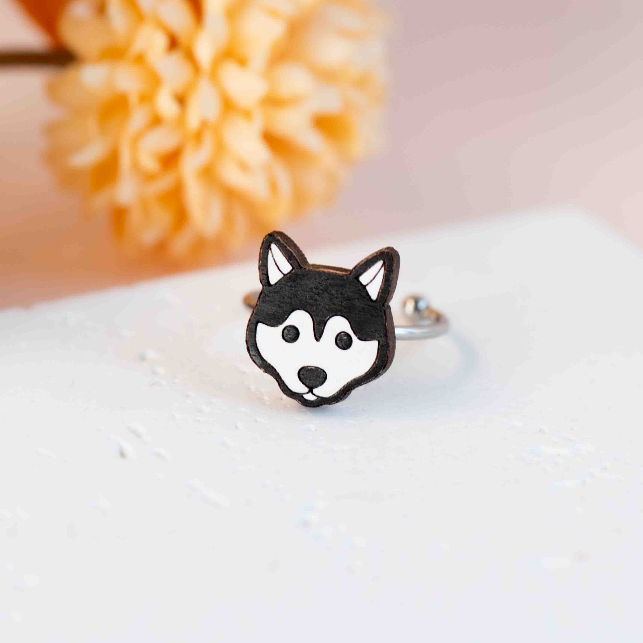 Hand - Painted Husky Adjustable Wooden Ring - RL70323 - Robin Valley Official Store