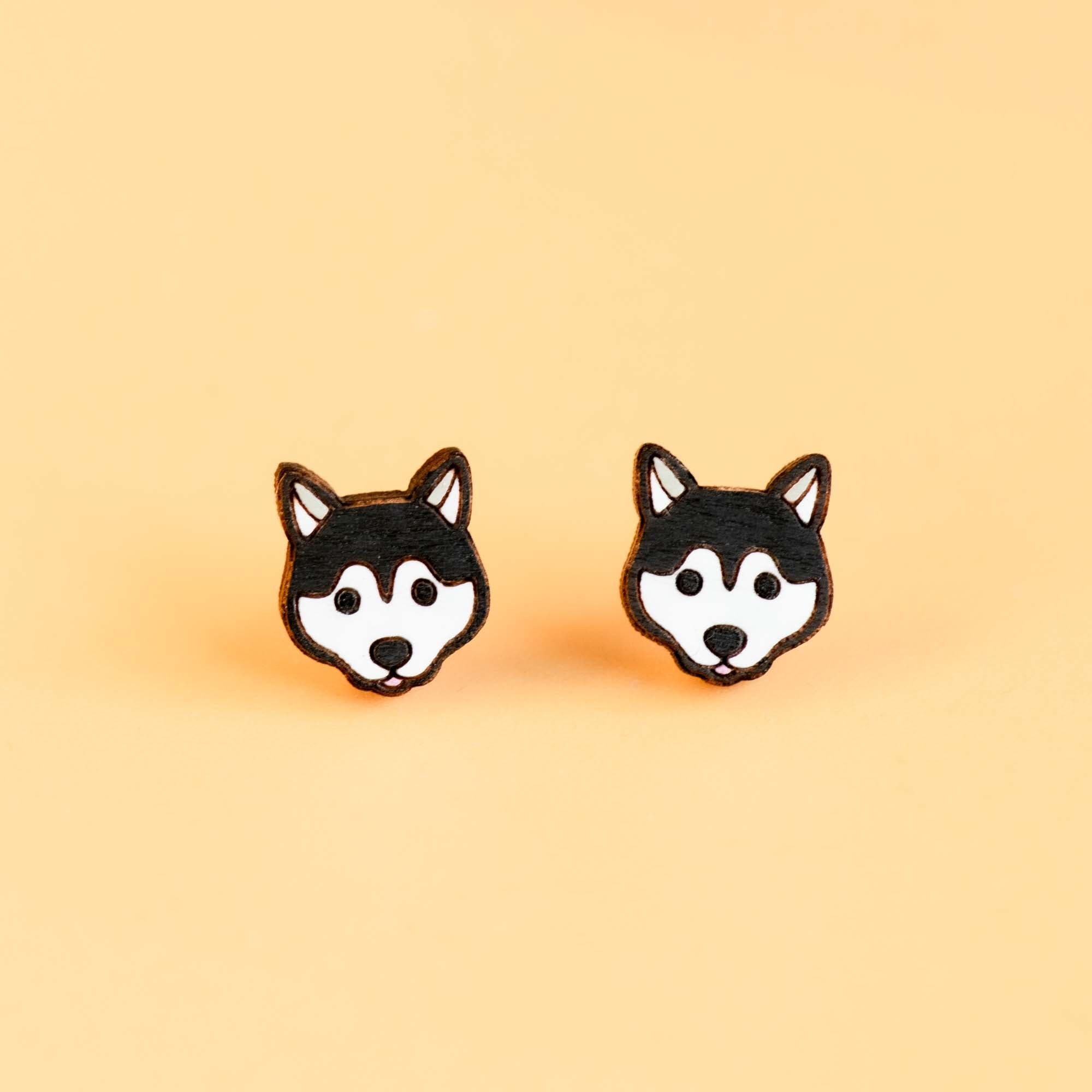 Hand - painted Husky Wooden Earrings - PEL10323 - Robin Valley Official Store