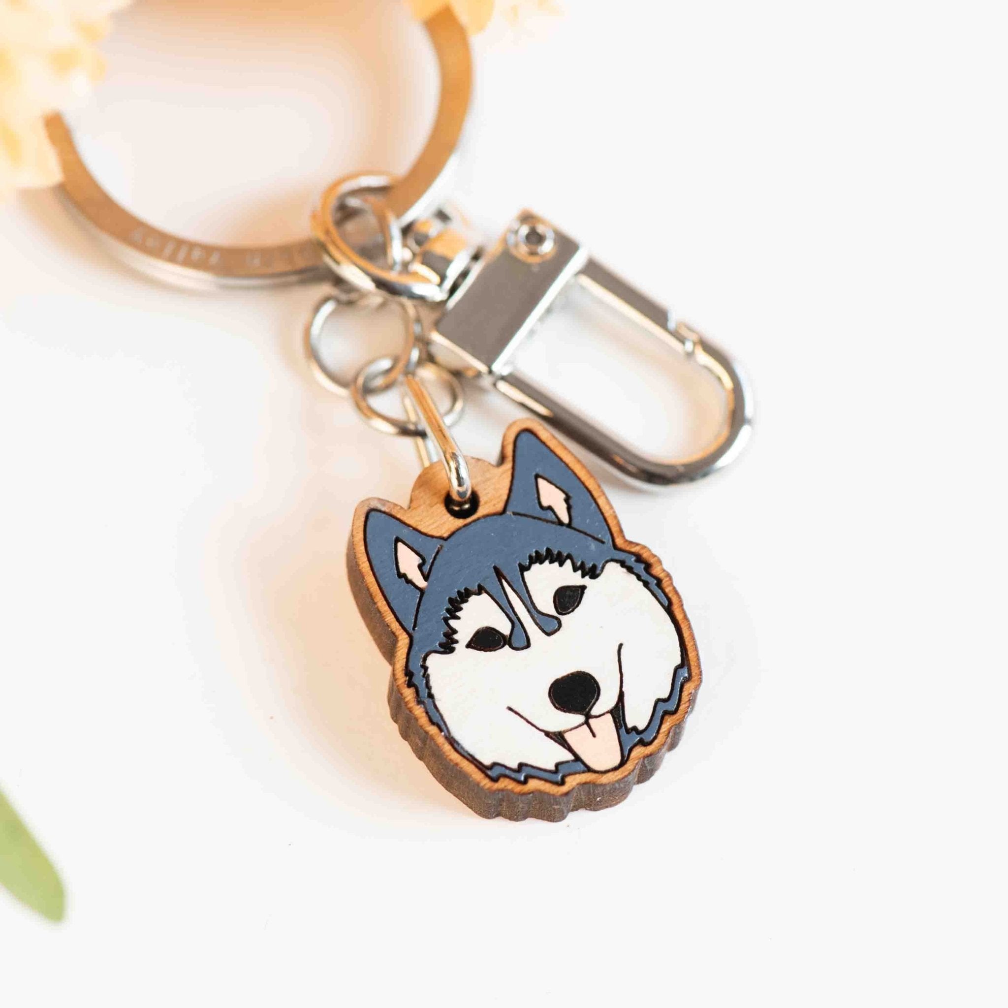 Hand - painted Husky Wooden Keyring - KL20396 - Robin Valley Official Store