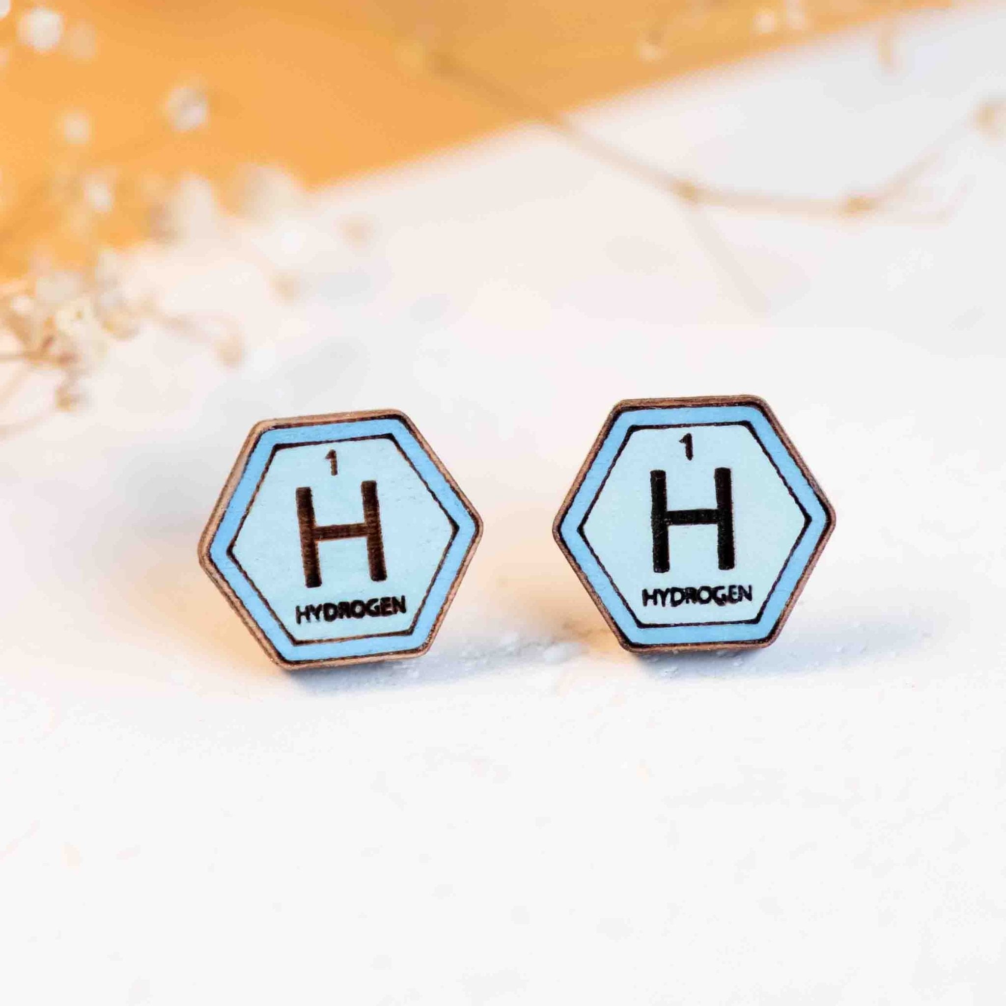 Hand - Painted Hydrogen Element Wooden Earrings - PET15209 - Robin Valley Official Store