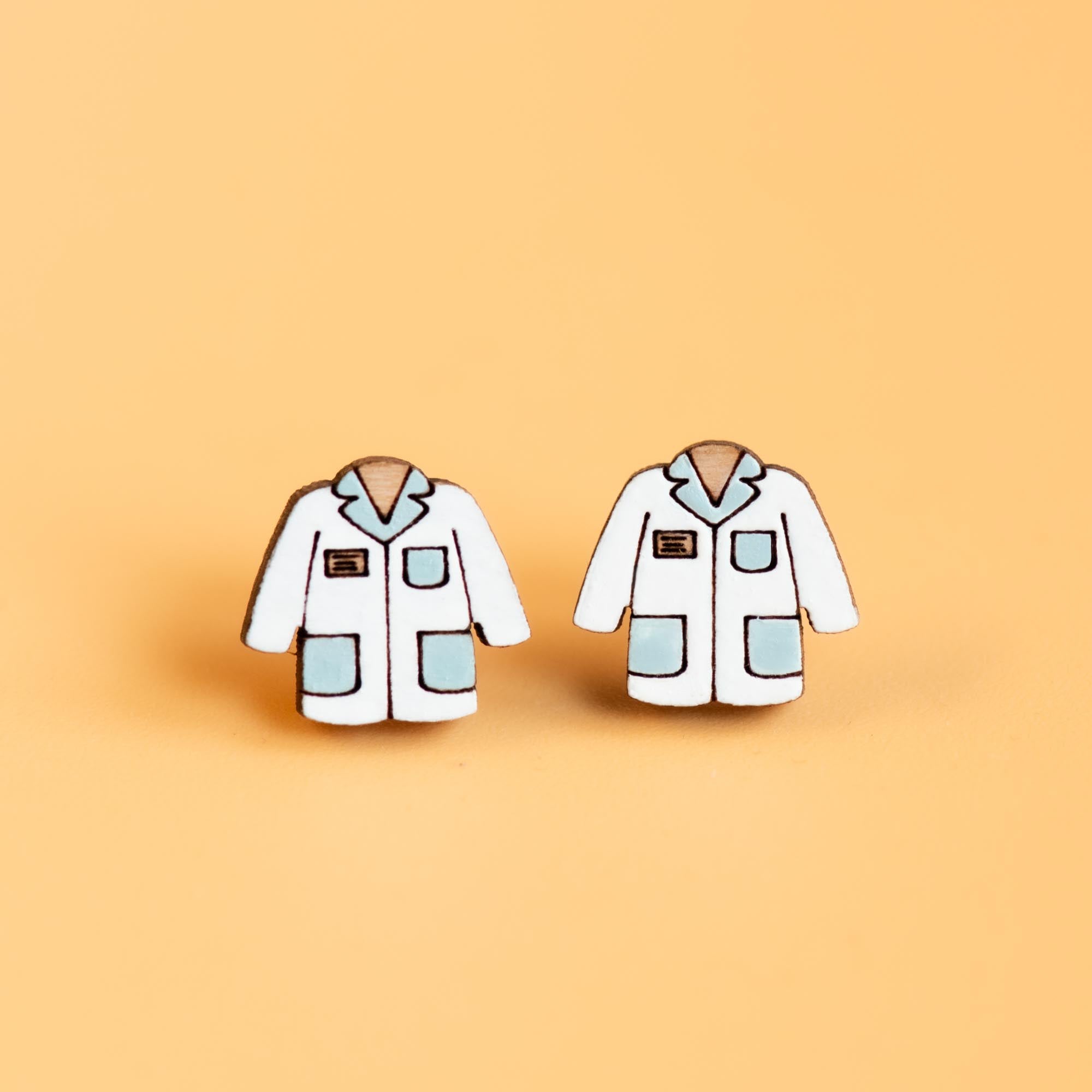 Hand - painted Lab Coat Wooden Earrings - PET15322 - Robin Valley Official Store