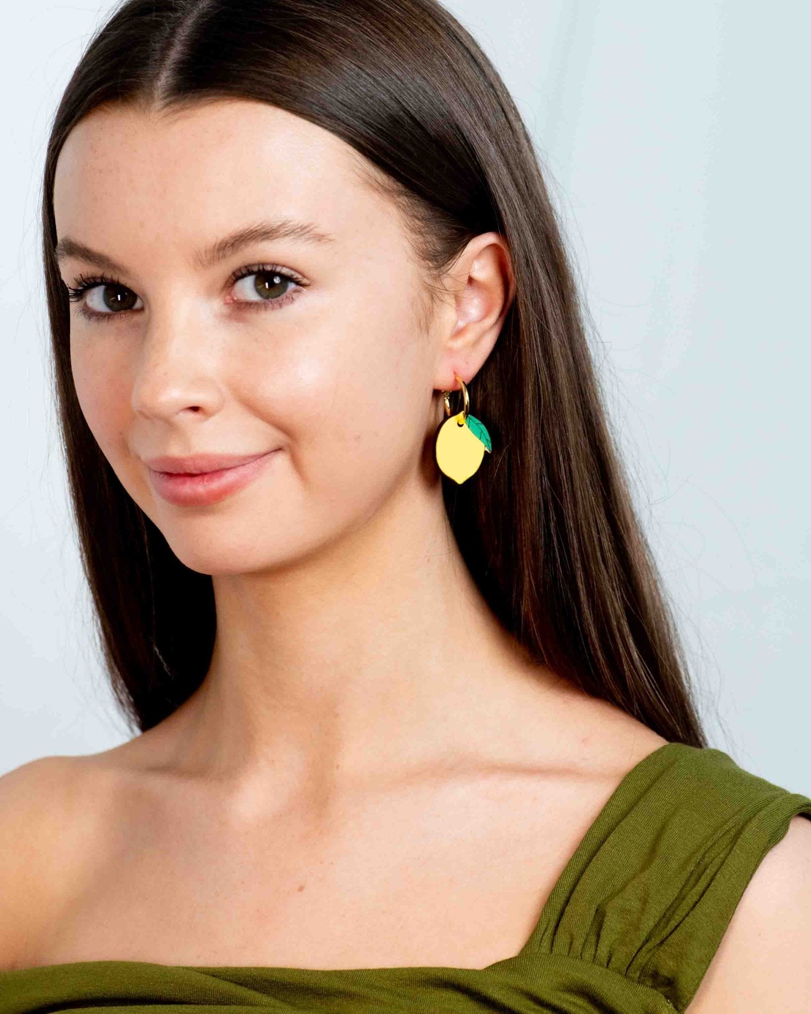 Hand - Painted Lemon Hoop Earrings - PET15262H - Robin Valley Official Store
