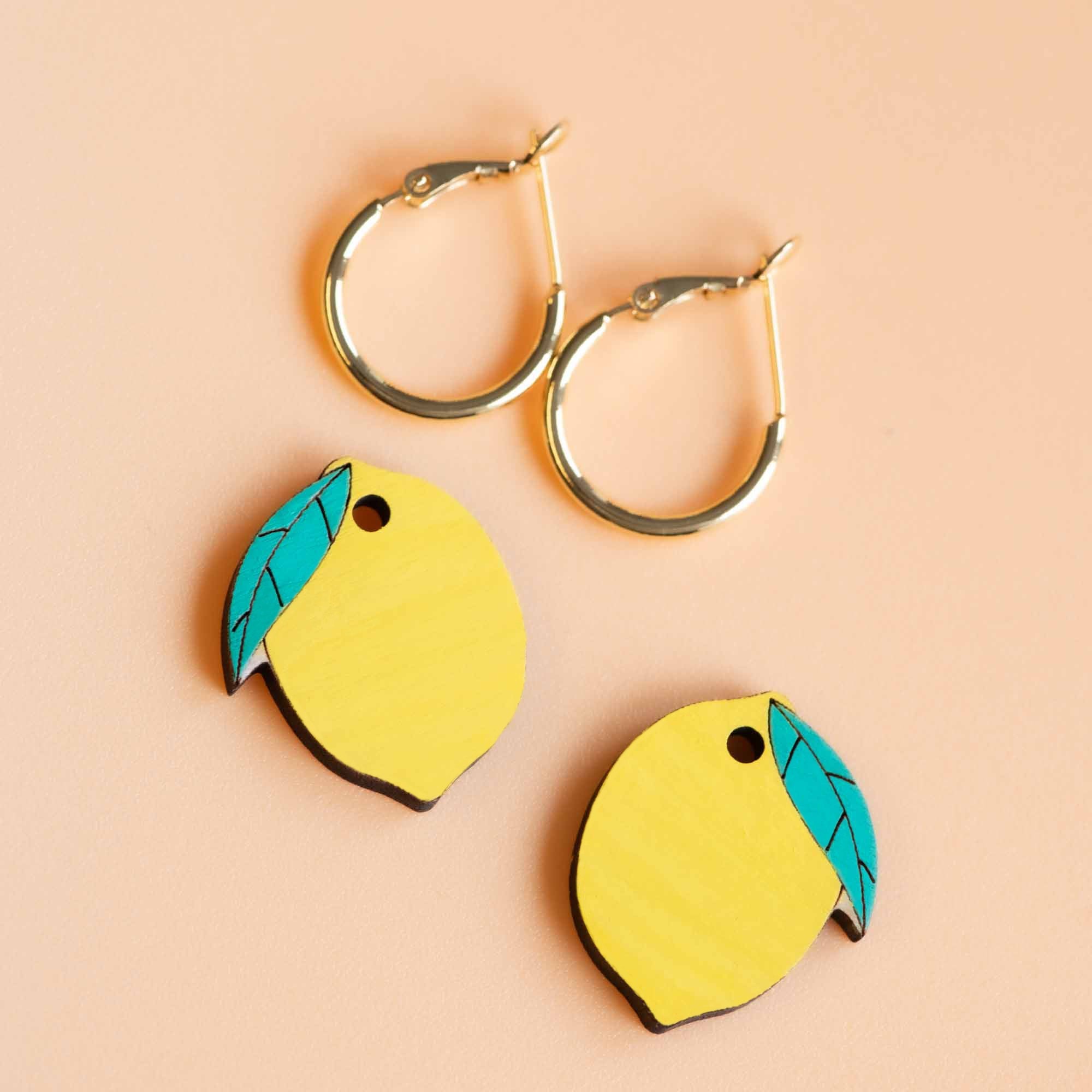 Hand - Painted Lemon Hoop Earrings - PET15262H - Robin Valley Official Store