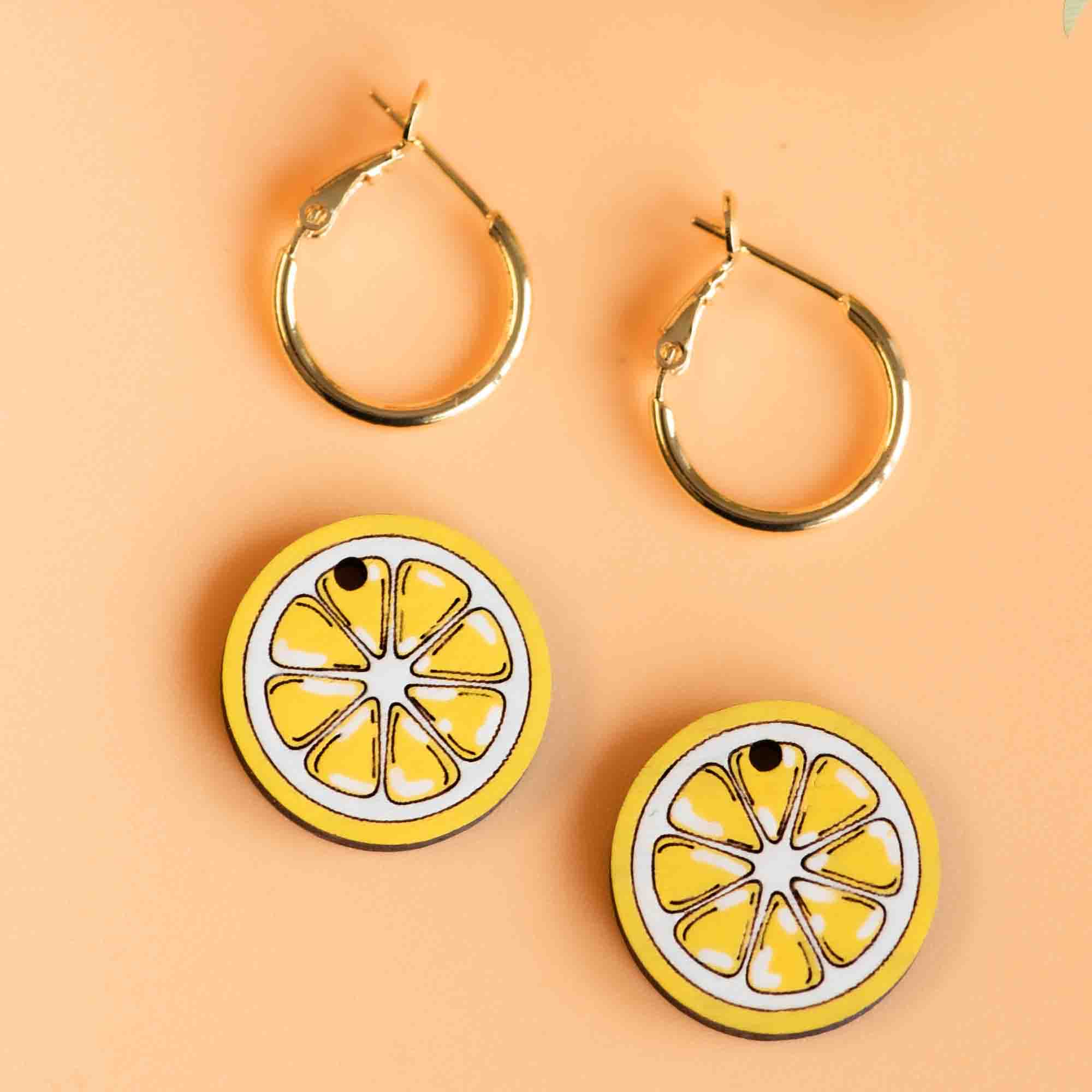 Hand - Painted Lemon Slice Hoop Earrings - PEO14144H - Robin Valley Official Store