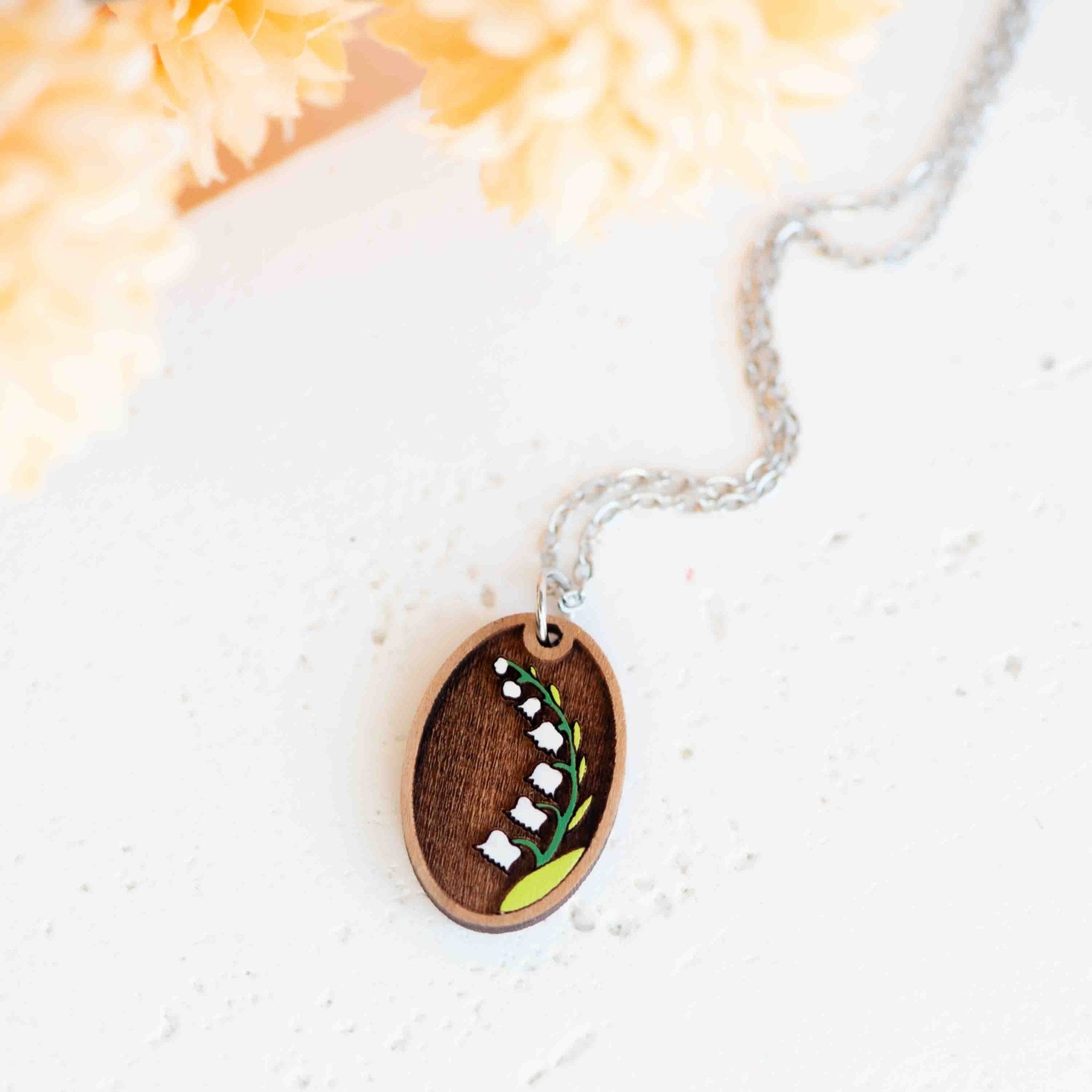 Hand Painted Lily of Valley Wooden Necklace - NO64256 - Robin Valley Official Store