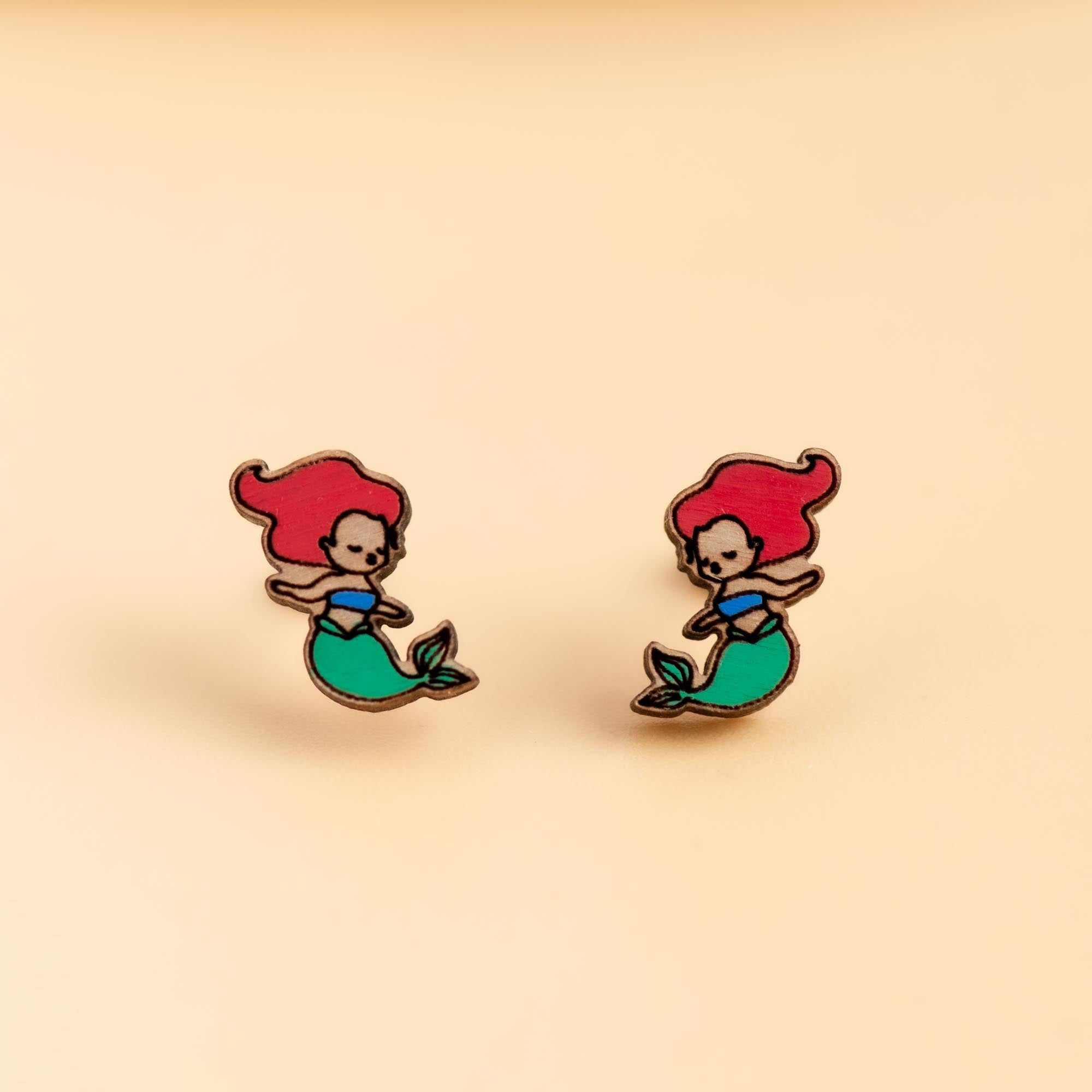 Hand - painted Little Mermaid Wooden Earrings - PES13029 - Robin Valley Official Store