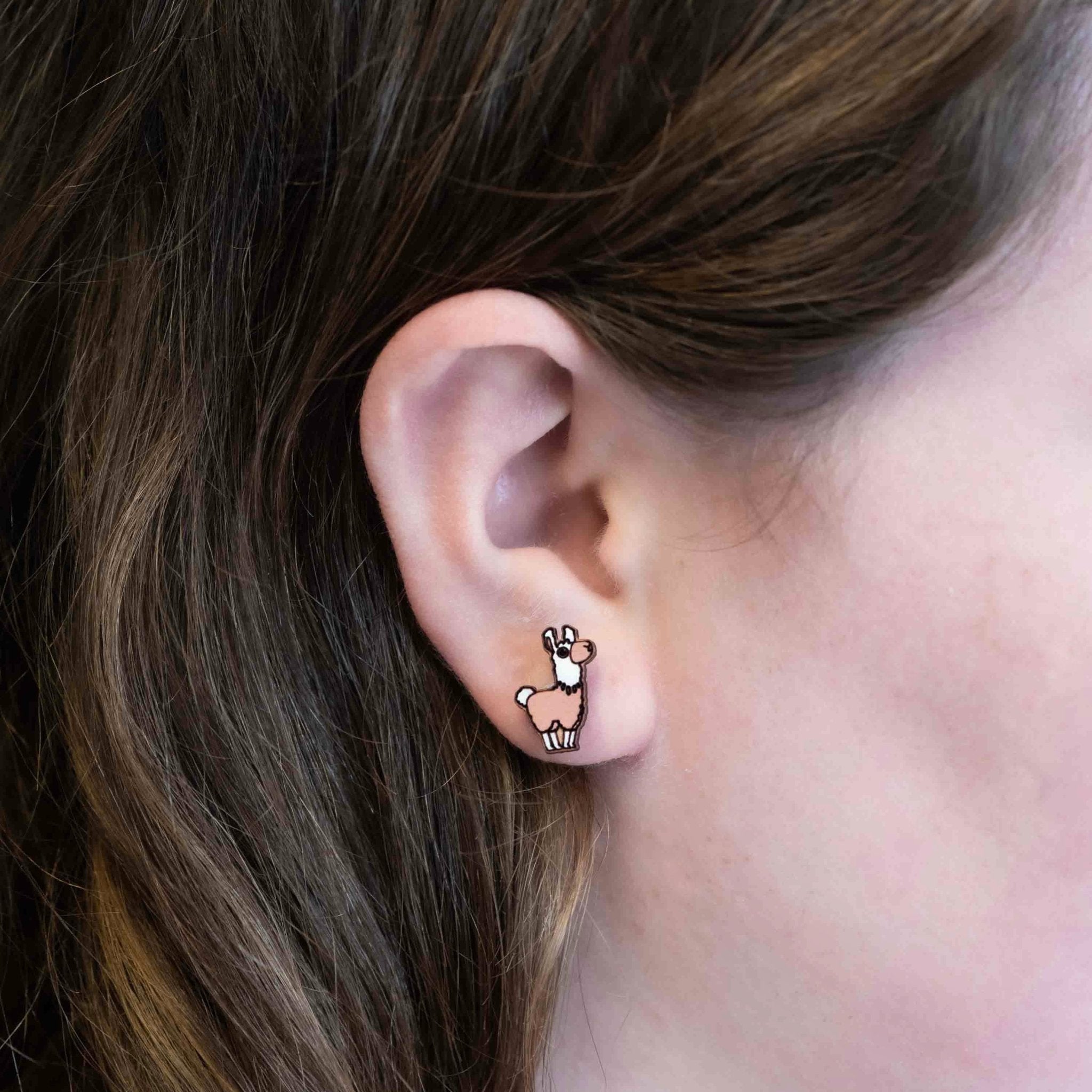 Hand - painted Llama Alpaca Stud Earrings - PEL10168 - Robin Valley Official Store