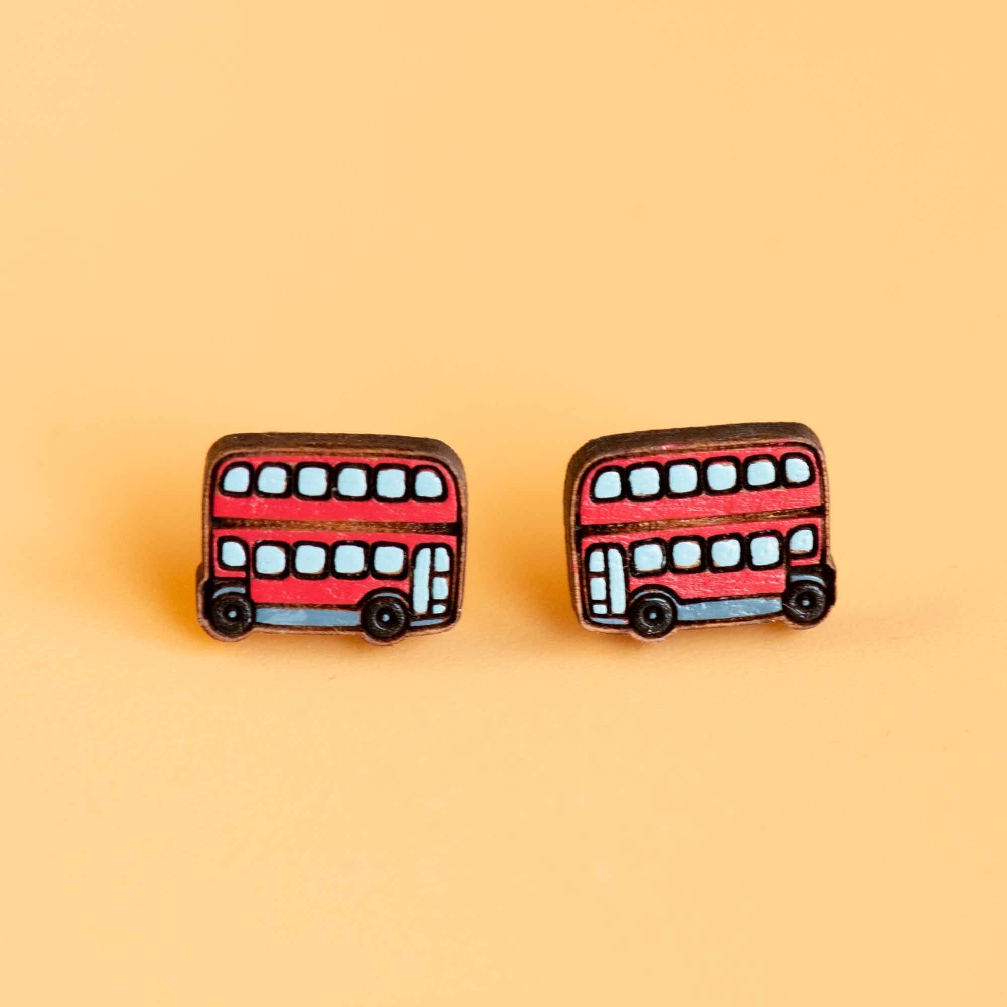 Hand - painted London Red Bus Earrings - PET15253 - Robin Valley Official Store