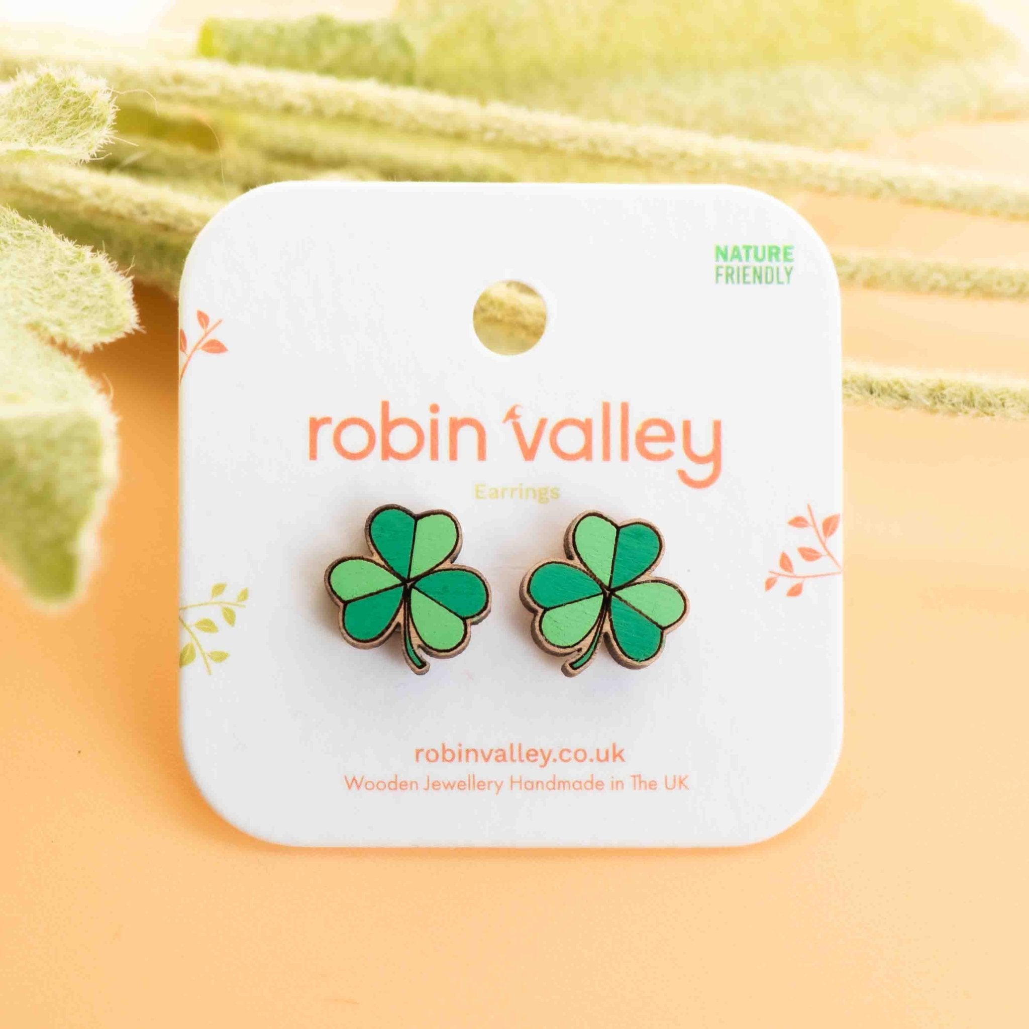 Hand - painted Lucky Shamrock Clover St Patrick's Day Earrings - PEO14220 - Robin Valley Official Store
