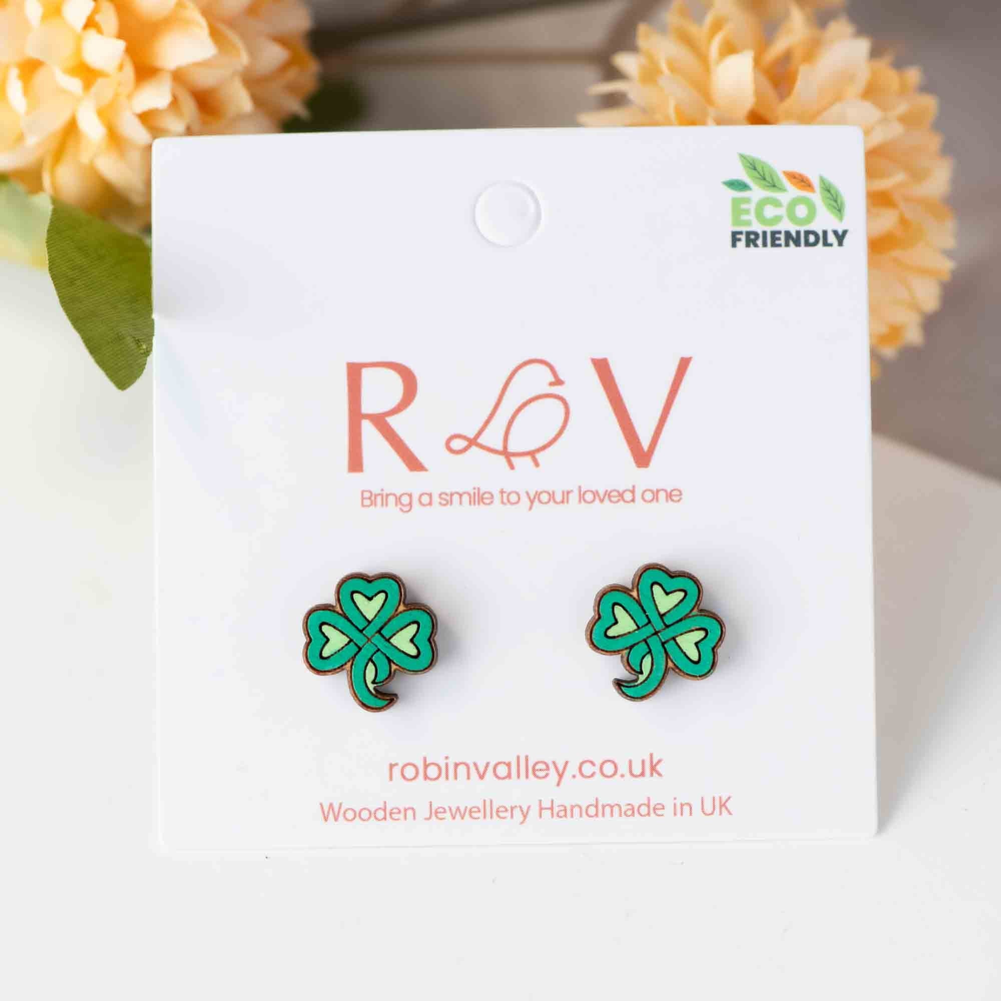 Hand - painted Lucky Shamrock St Patrick's Day Clover Earrings - PEO14118 - Robin Valley Official Store