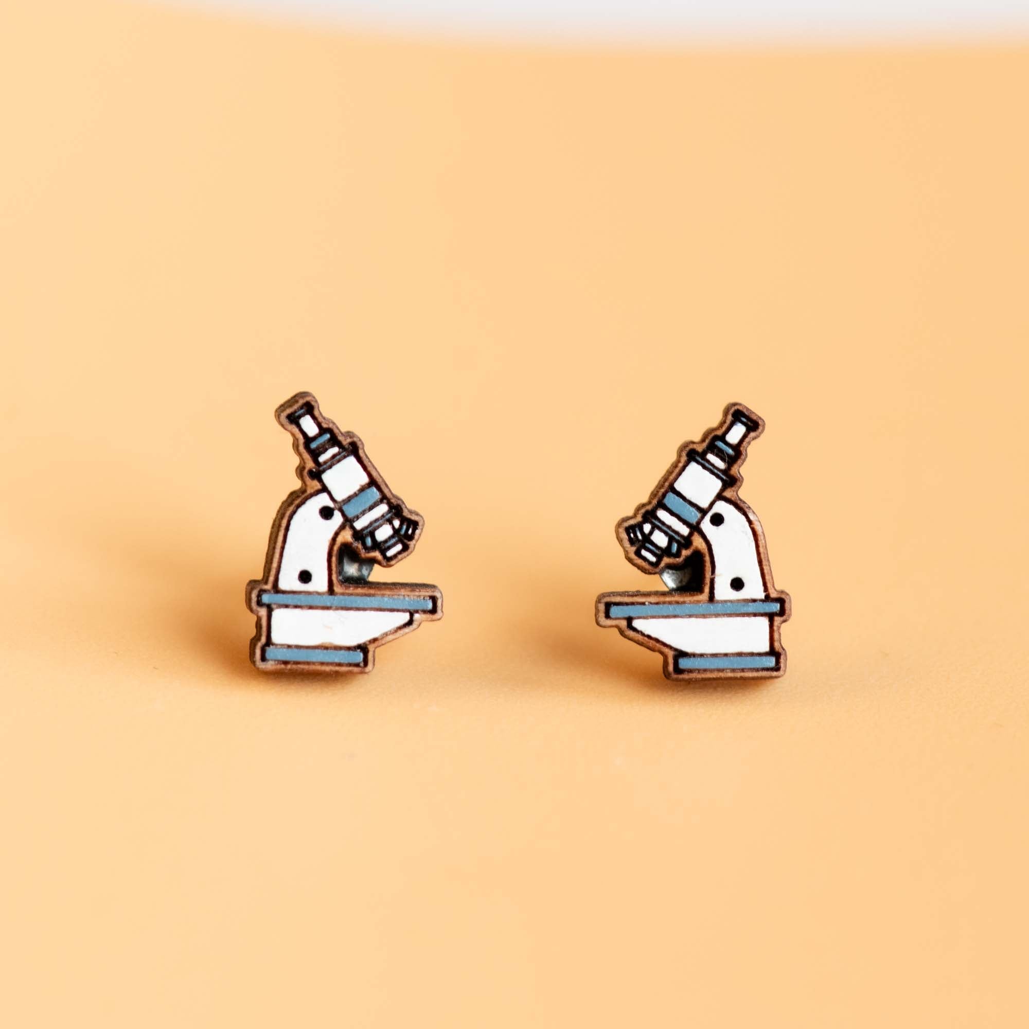 Hand - painted Microscope Wooden Earrings - PET15288 - Robin Valley Official Store