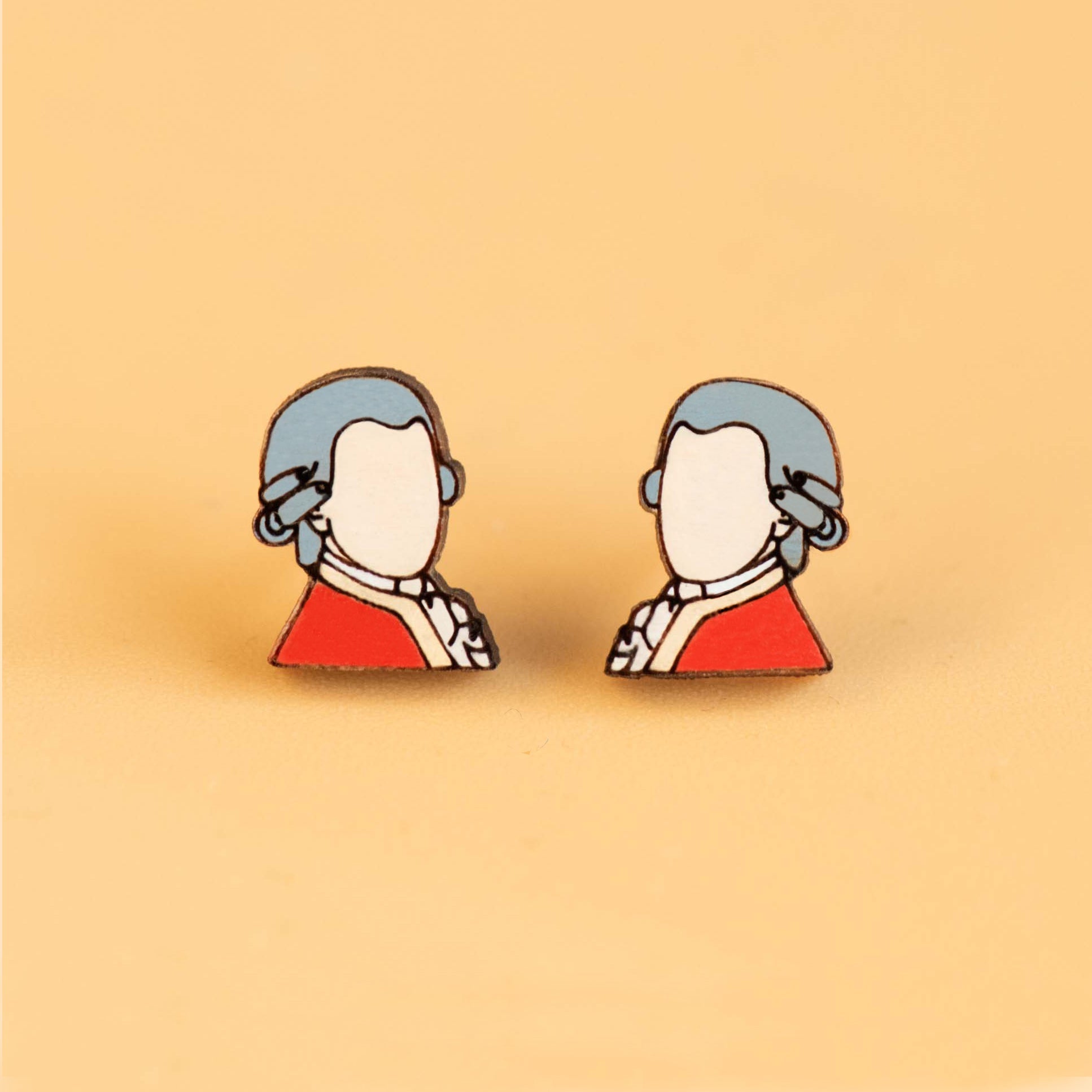 Hand - painted Mozart Portrait Wooden Earrings - PEA16006 - Robin Valley Official Store