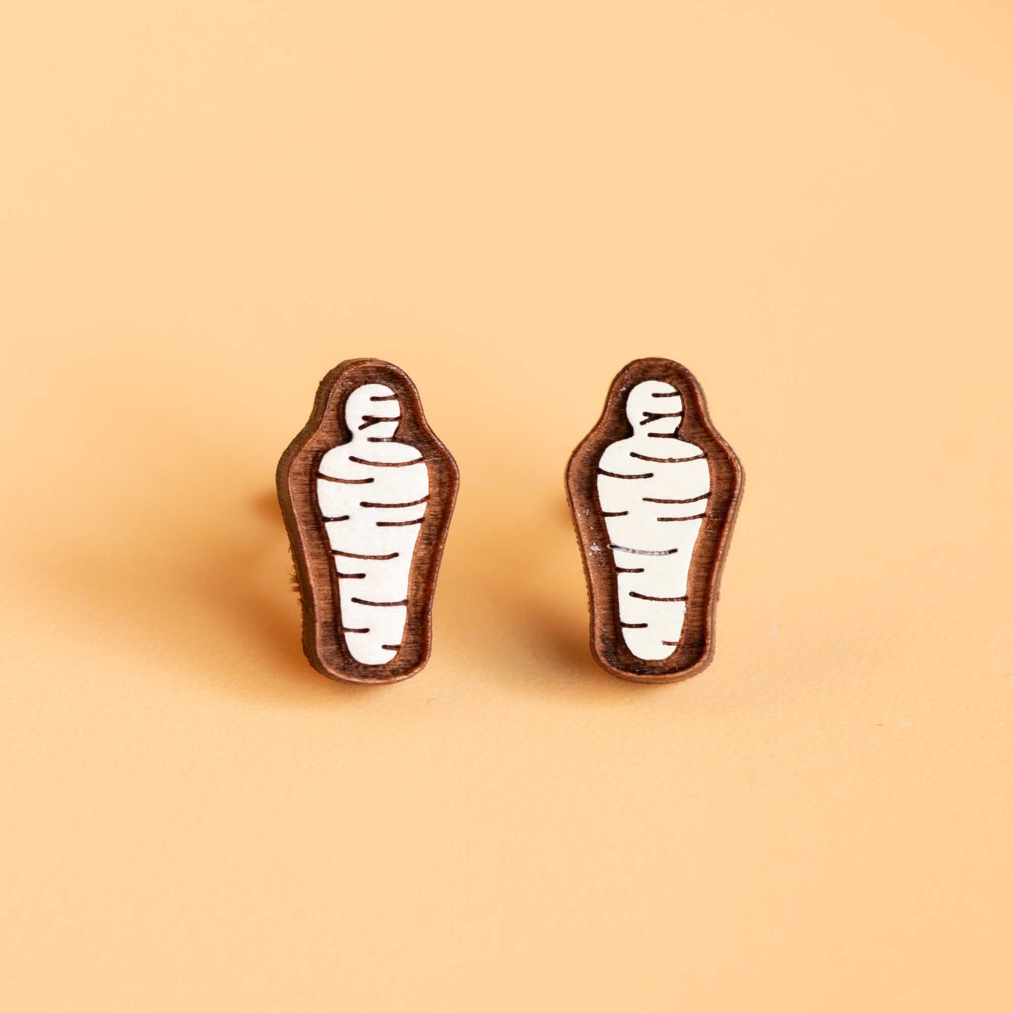 Hand - painted Mummy Wooden Earrings Halloween Collection - PET15283 - Robin Valley Official Store