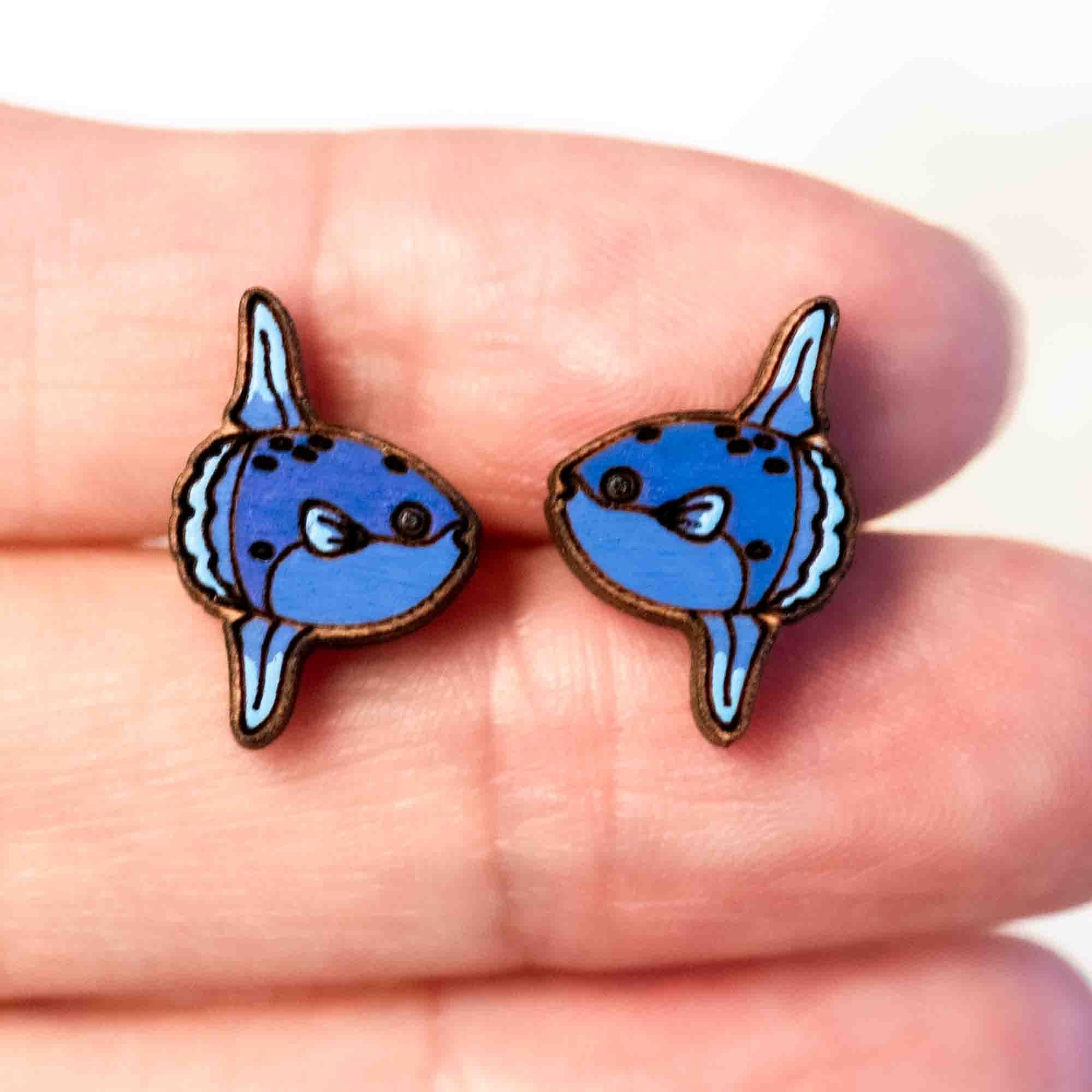 Hand - painted Ocean Sunfish Wooden Earrings - PES13108 - Robin Valley Official Store