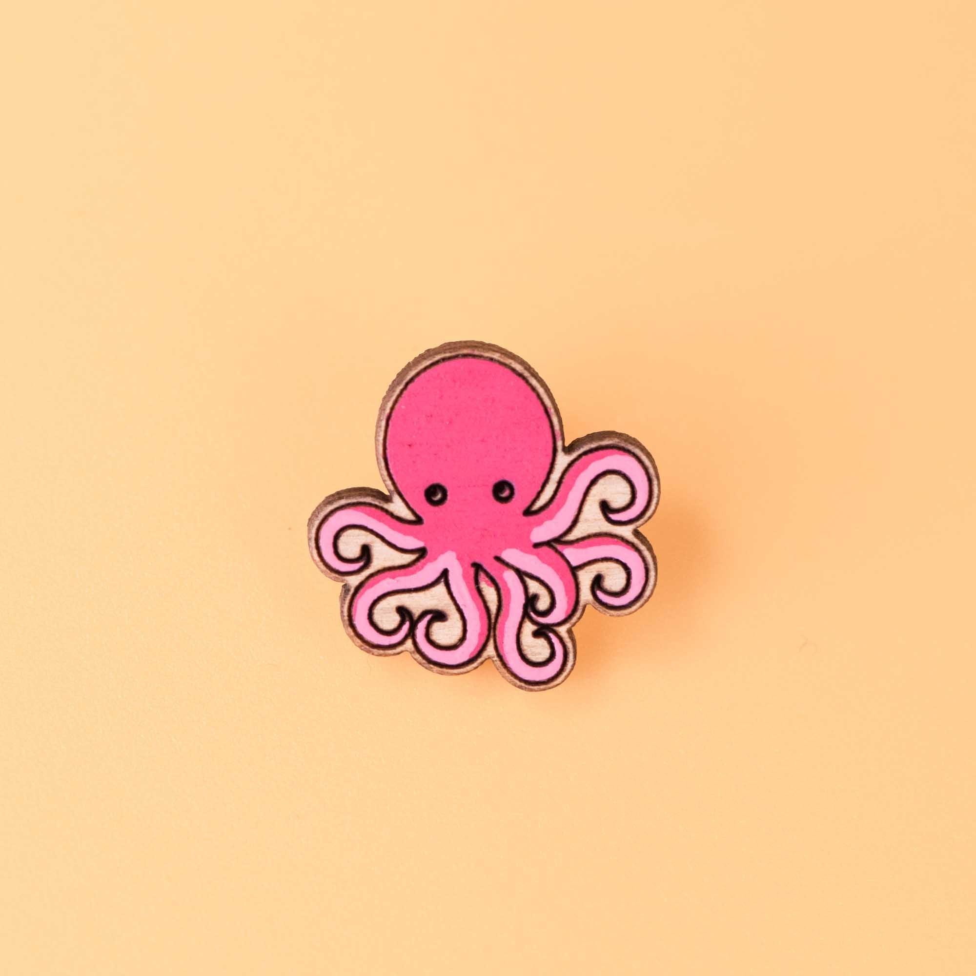 Hand - painted Octopus Wooden Pin Badge - PS43094 - Robin Valley Official Store