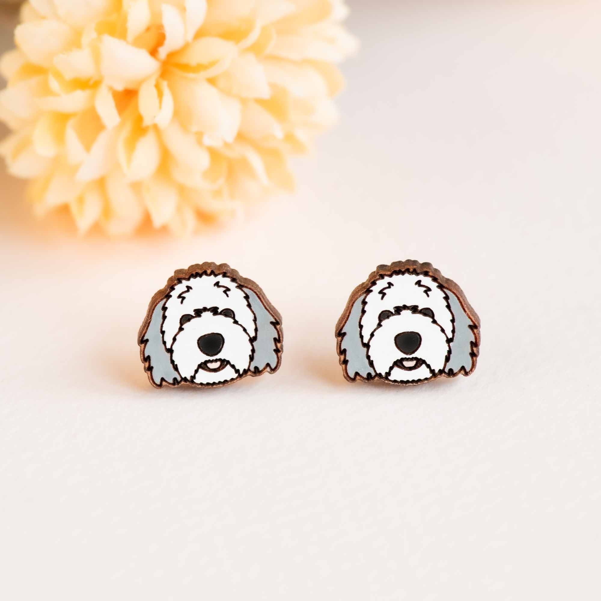 Hand - painted Old English Sheepdog Wooden Earrings - PEL10297 - Robin Valley Official Store