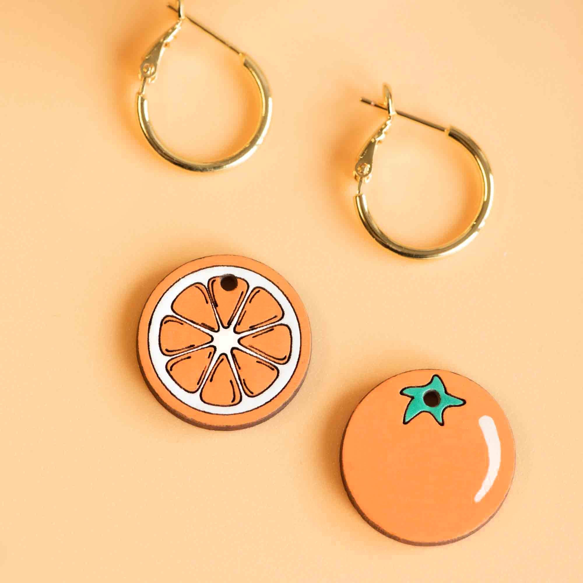 Hand - Painted Orange Hoop Earrings - PEO14142H - Robin Valley Official Store