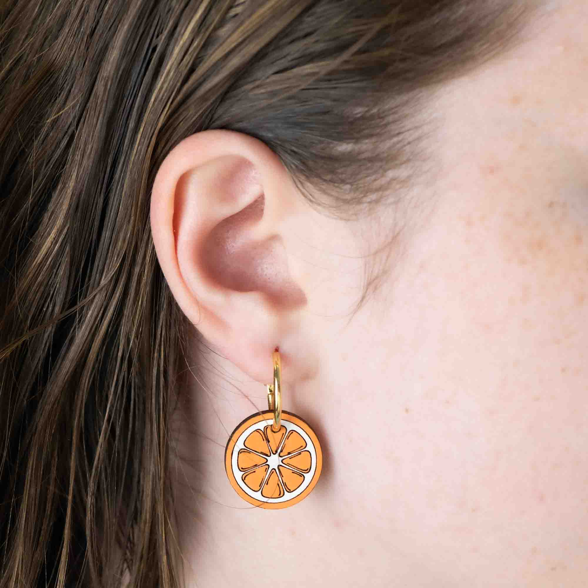 Hand - Painted Orange Hoop Earrings - PEO14142H - Robin Valley Official Store