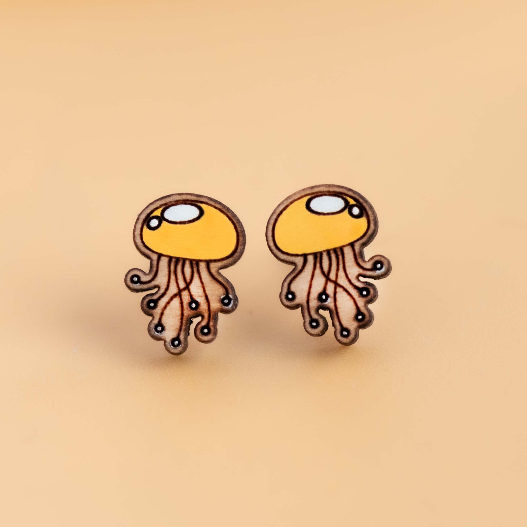 Hand - painted Orange Jellyfish Earrings - PES13096 - Robin Valley Official Store