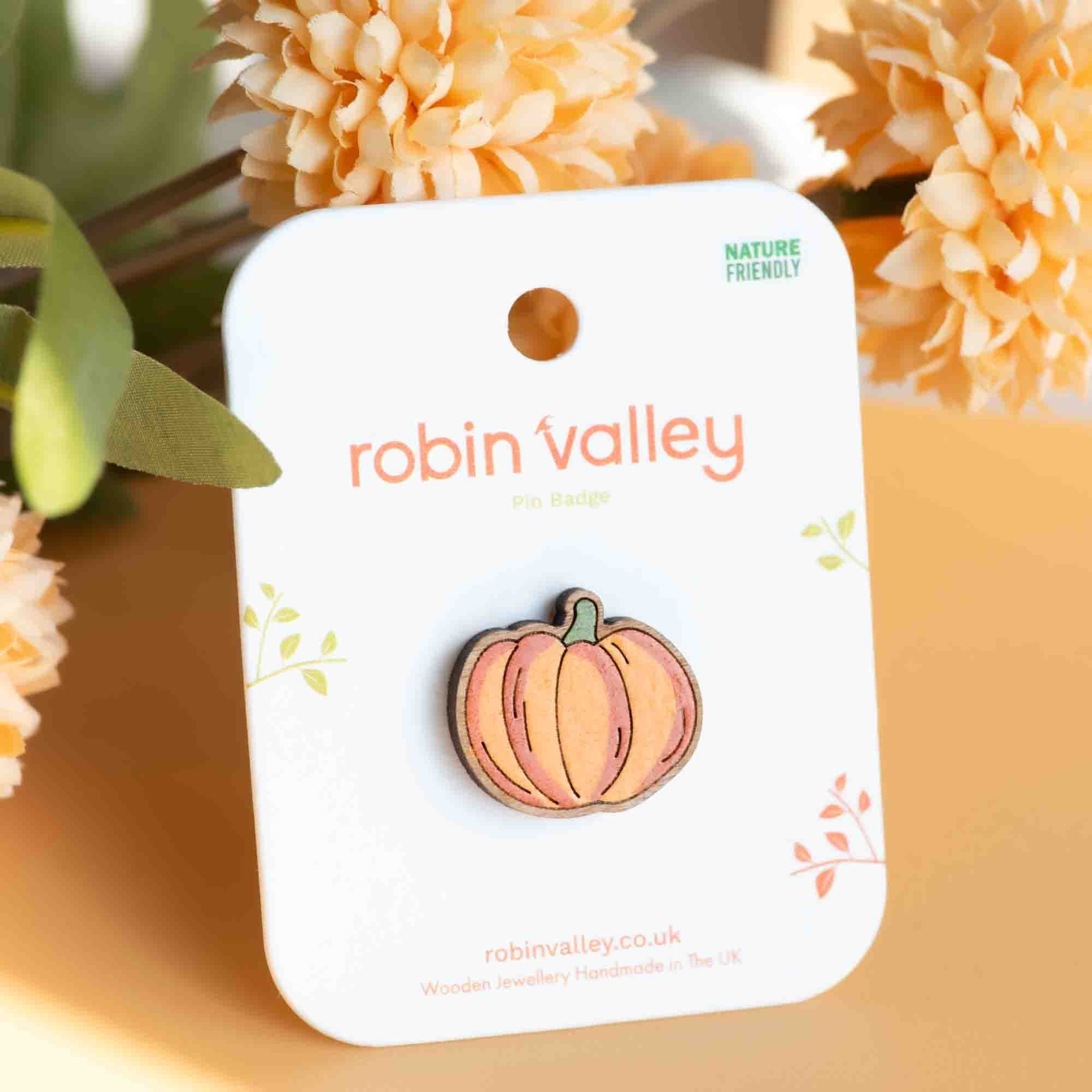 Hand - painted Orange Pumpkin Wooden Pin Badge - PO44097 - Robin Valley Official Store