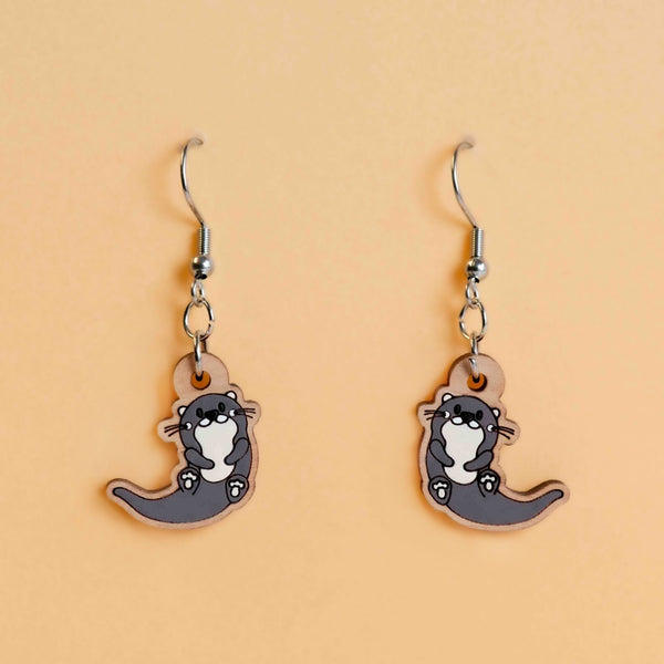 Hand - painted Otter Hook Earrings - PES13066D - Robin Valley Official Store
