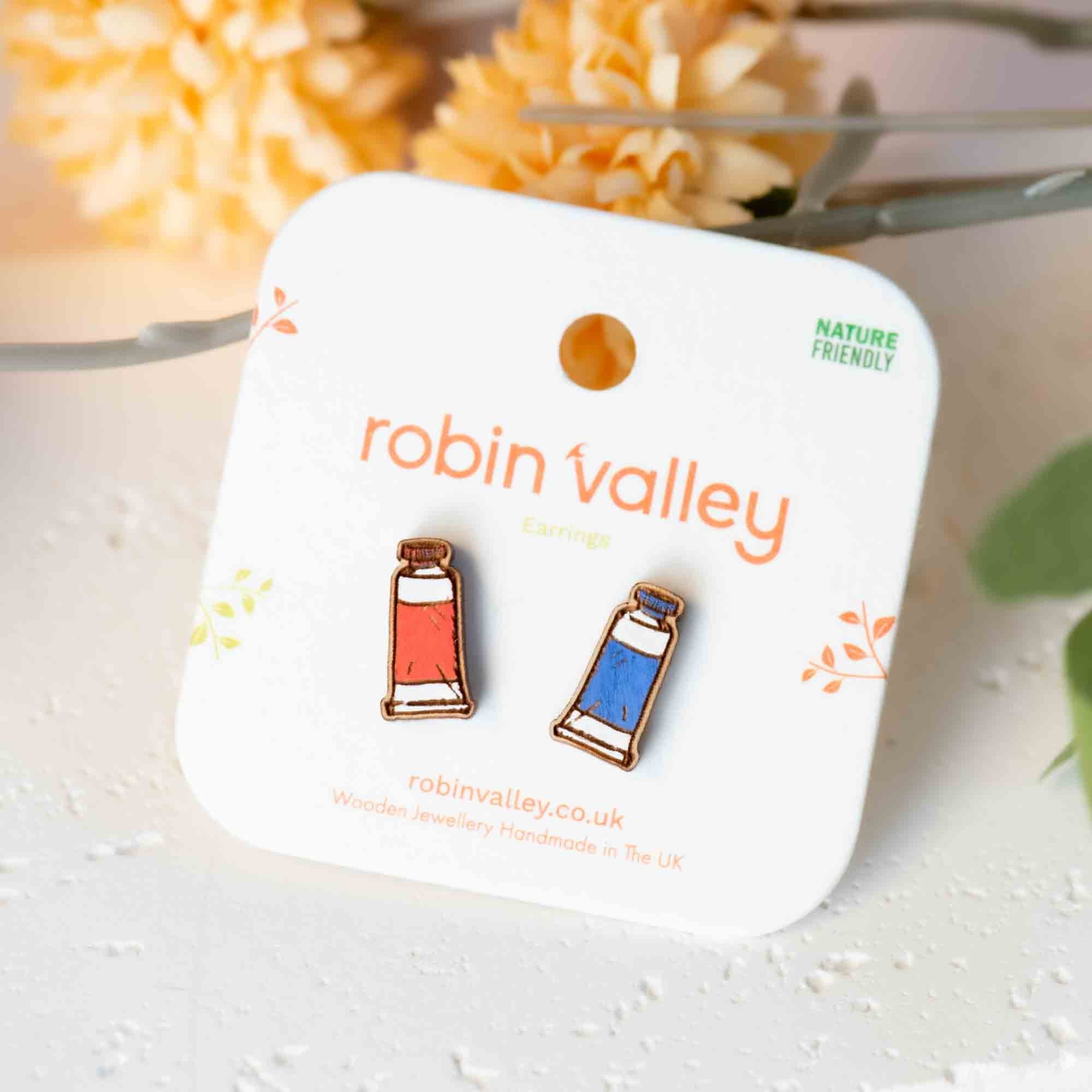 Hand - painted Paint Tubes Wooden Earrings - PEA16010 - Robin Valley Official Store