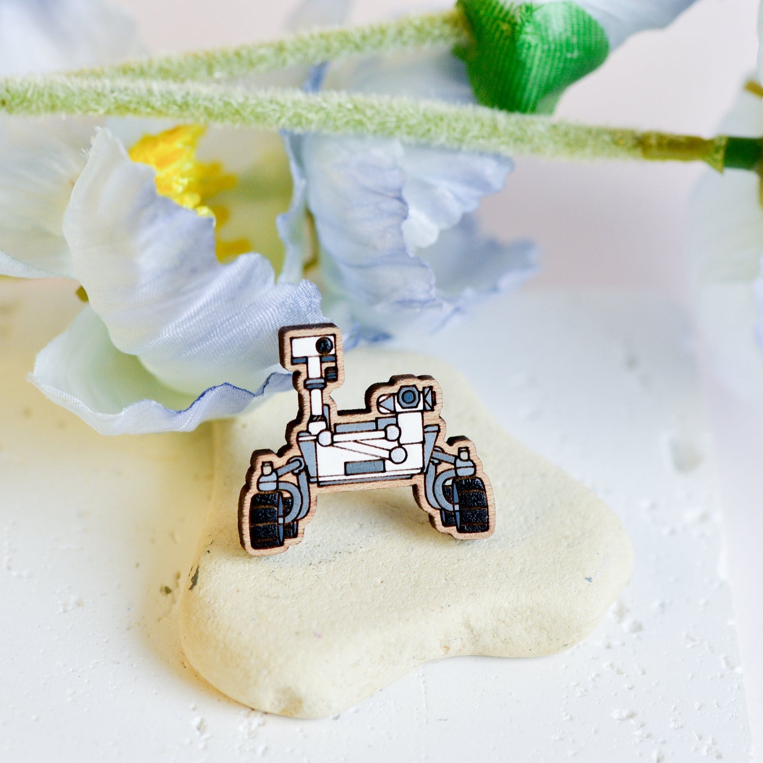 Hand - painted Perseverance Rover Wooden Pin Badge - Robin Valley Official Store