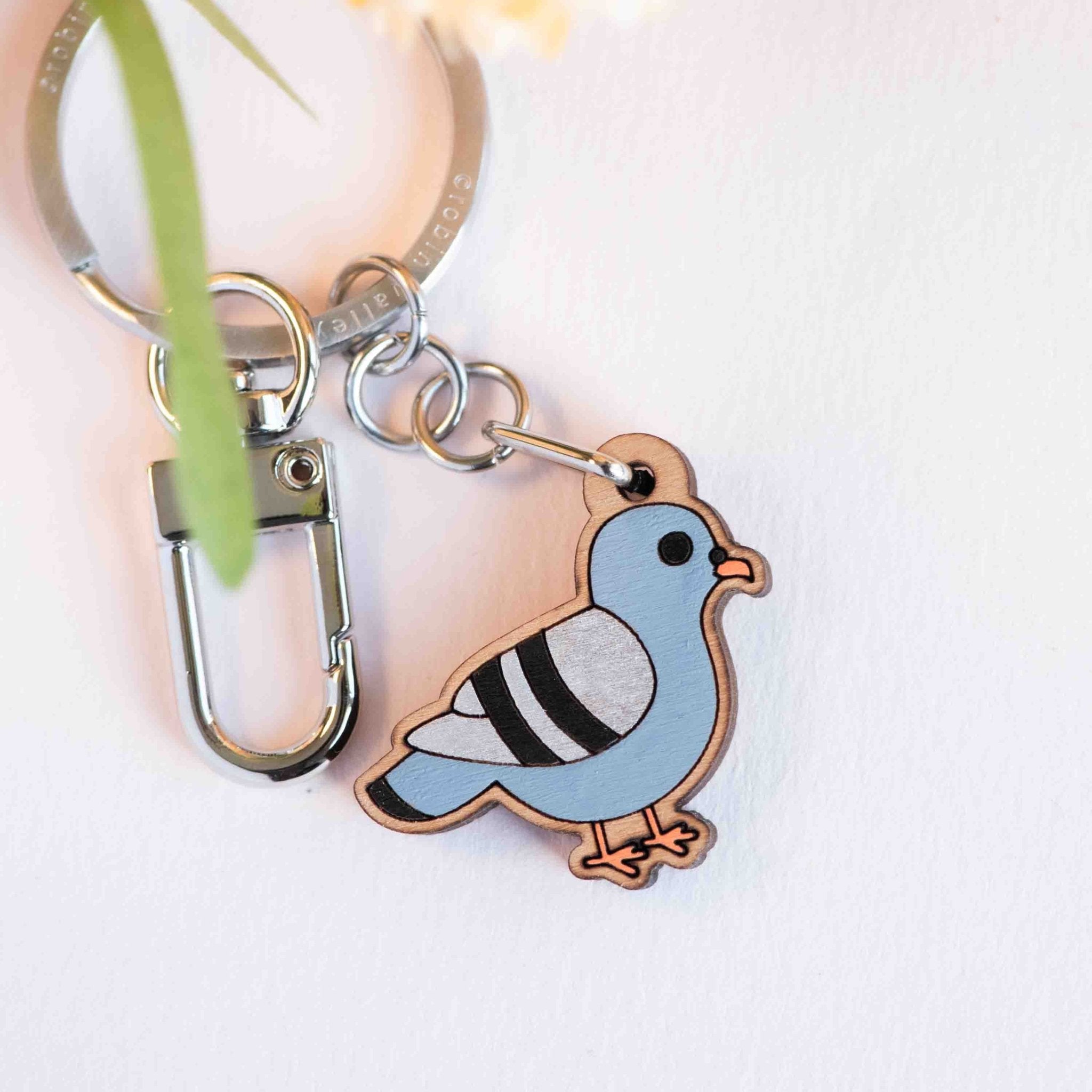 Hand - painted Pigeon Wooden Keyring - KB22047 - Robin Valley Official Store