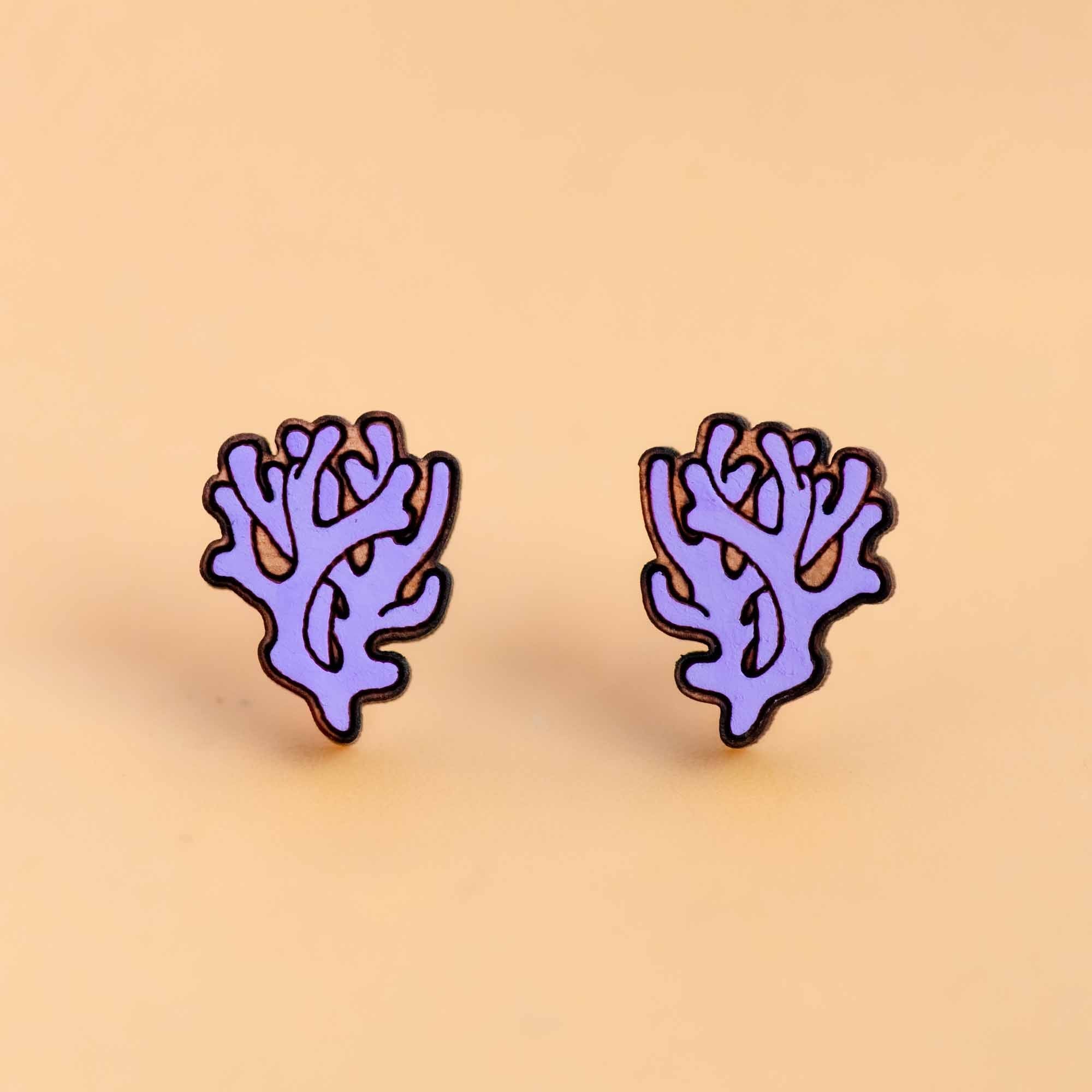 Hand - painted Purple Coral Earrings - PES13103 - Robin Valley Official Store