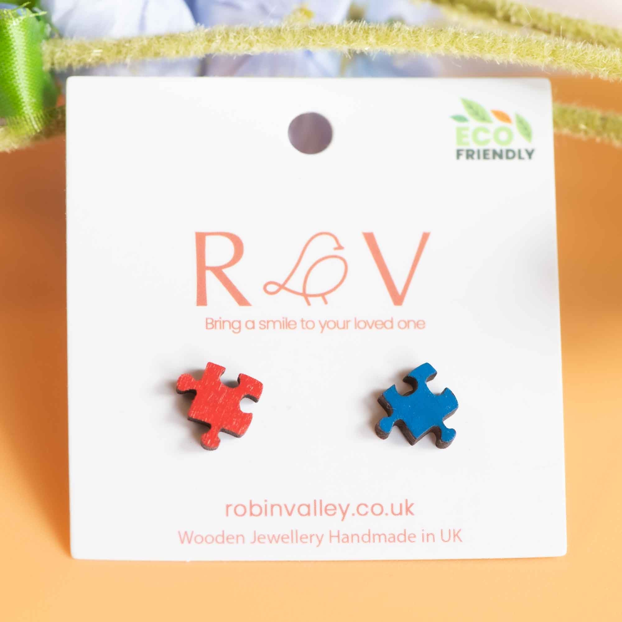 Hand - painted Puzzle Wooden Earrings - PET15033 - Robin Valley Official Store