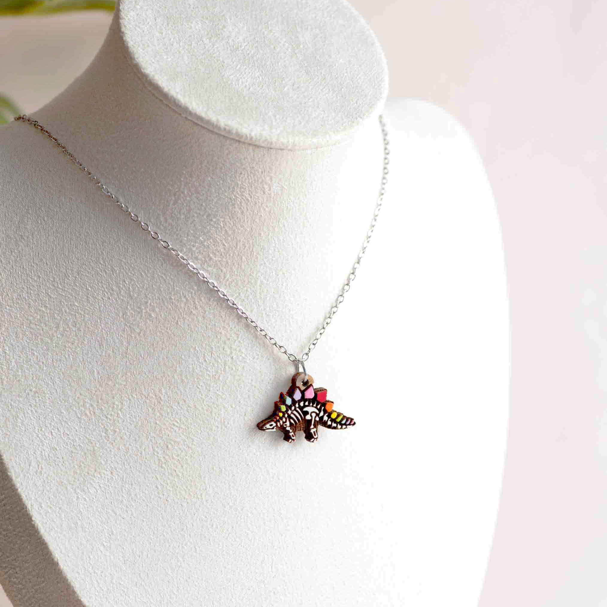 Hand - painted Rainbow Stegosaurus Skeleton Wooden Necklace - Robin Valley Official Store